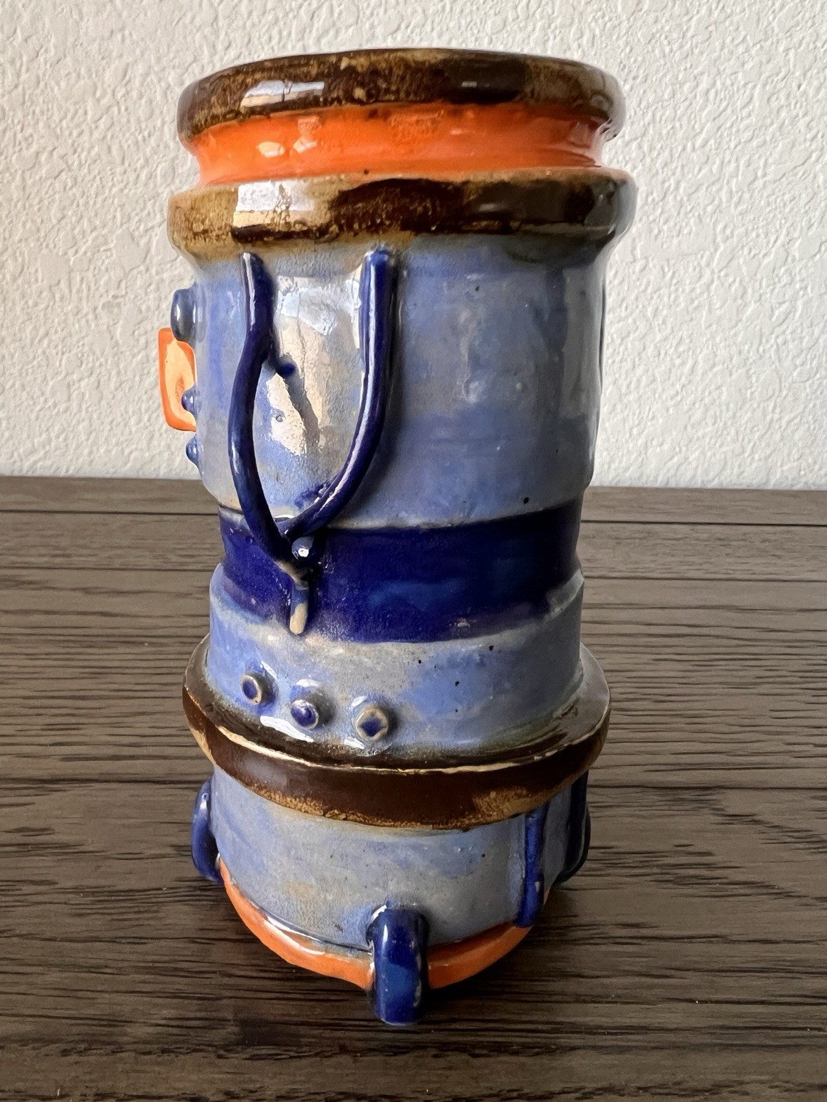 Studio Pottery Artist Signed Steampunk Industrial Abstract Design Vase Cup 5.75″