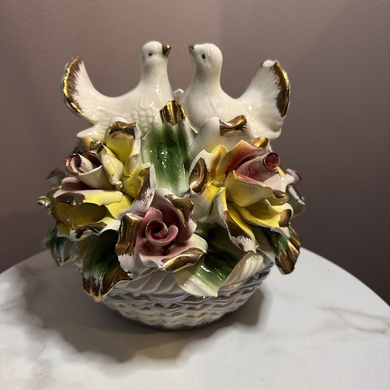 Vintage Capodimonte Birds In Basket