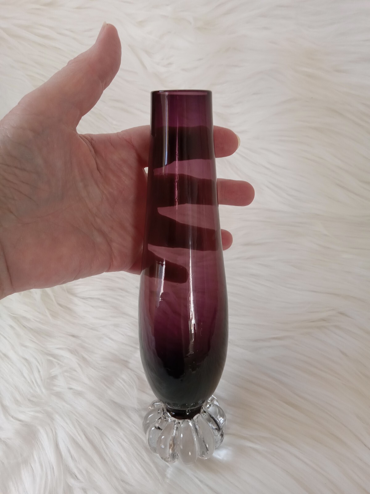 Vintage Bo Borgstrom Aseda Scandinavian 9″ Dark Purple Eggplant Clear Base