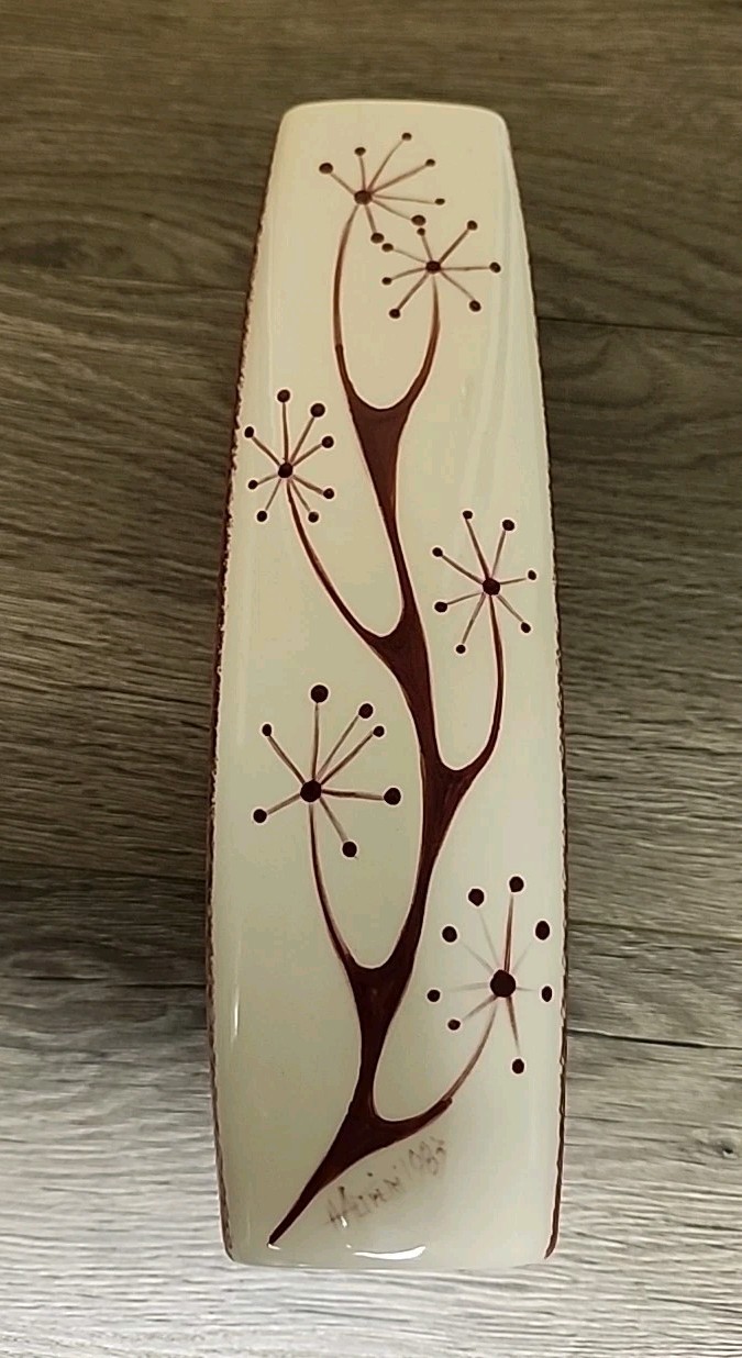 Atomic Burst Ceramic Vase Vtg Abstract Dp Red Starburst Spongeware Signed/dated