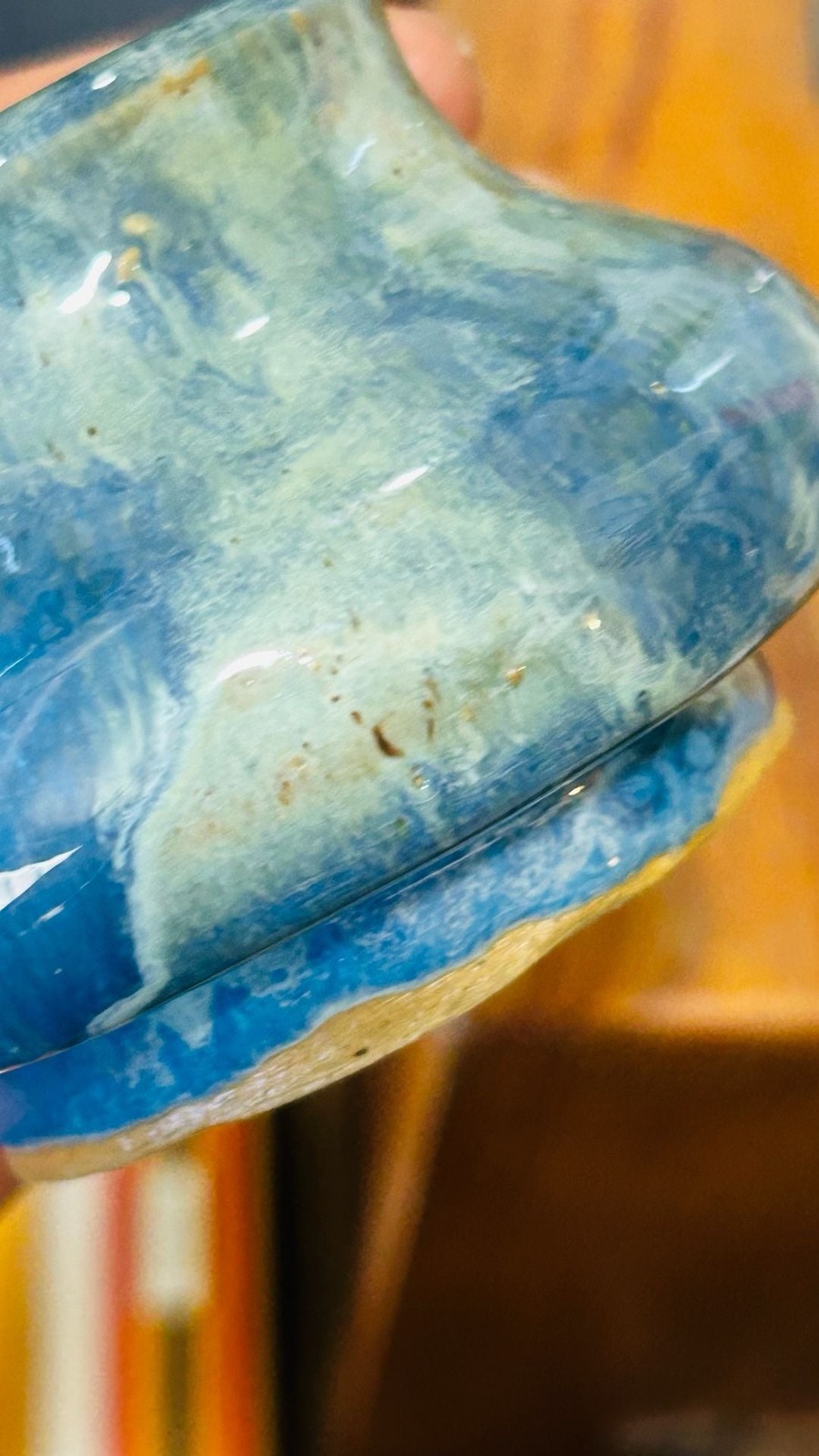 Studio Art Pottery Blue and Green Glaze Small Vase or Bowl