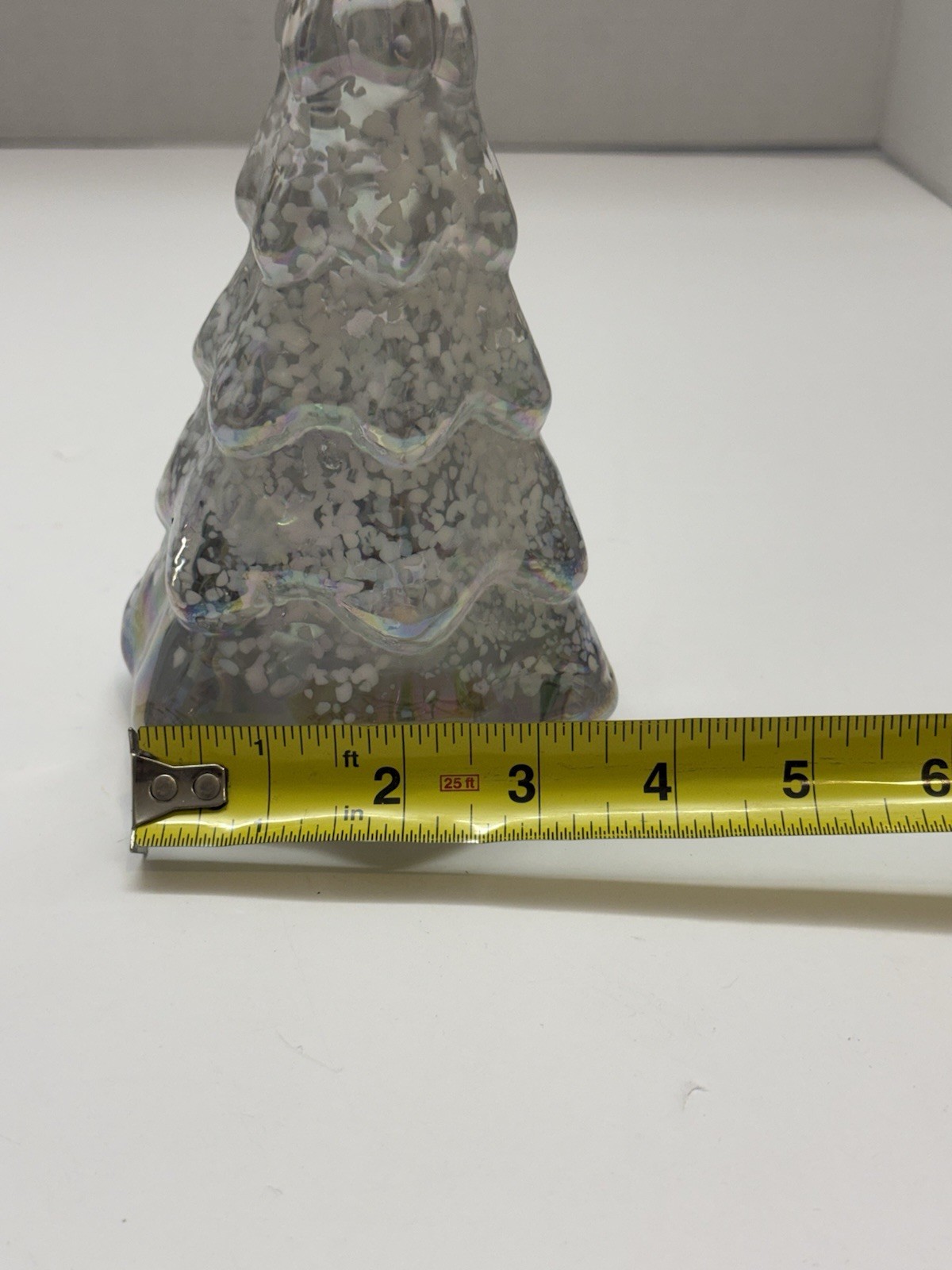 Vintage Silvestri Glass Christmas Tree Iridescent Confetti Art Glass Holiday 8”