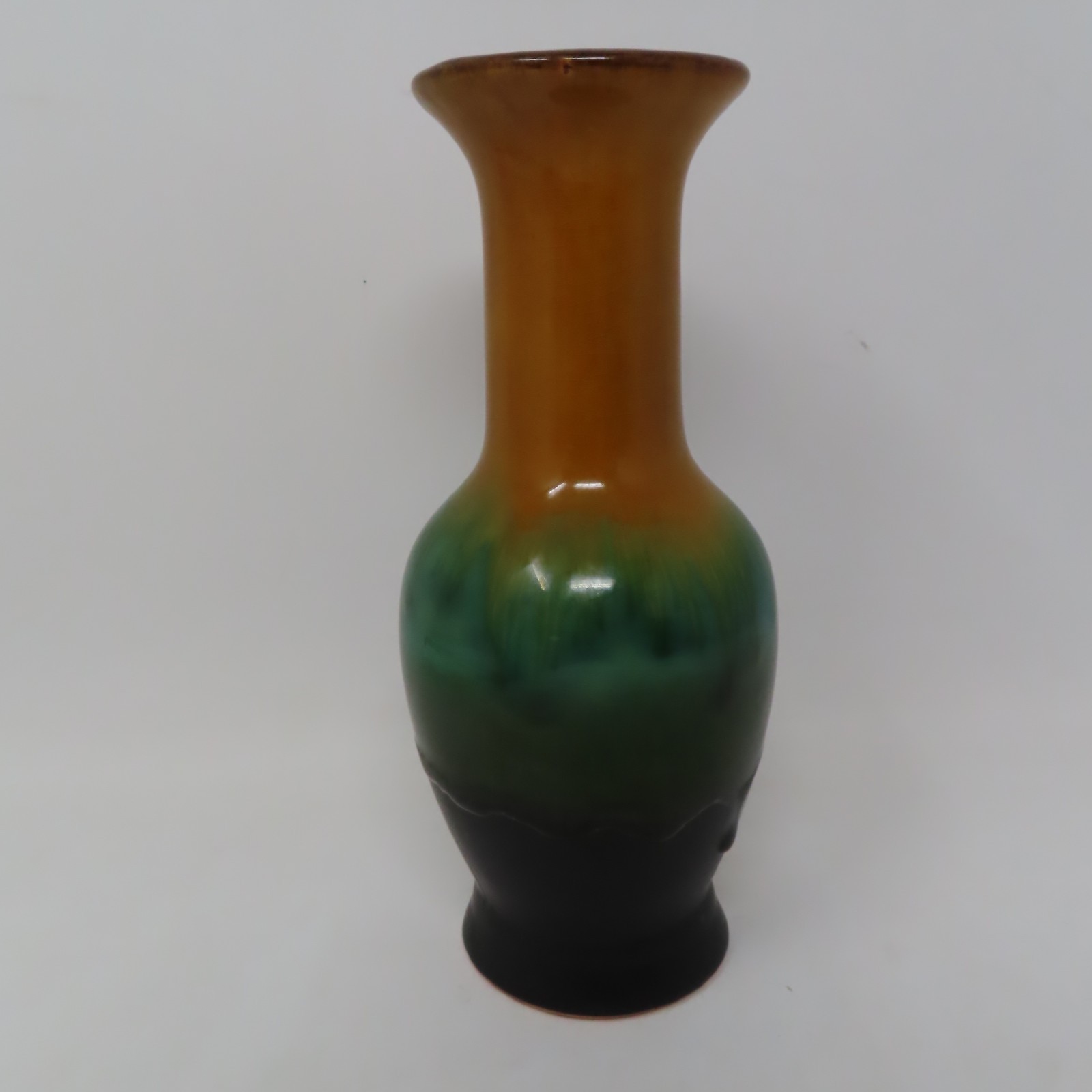 Vtg Drip Glaze Pottery Vase 7 1/4” Green Brown Mid Century Art Unmarked