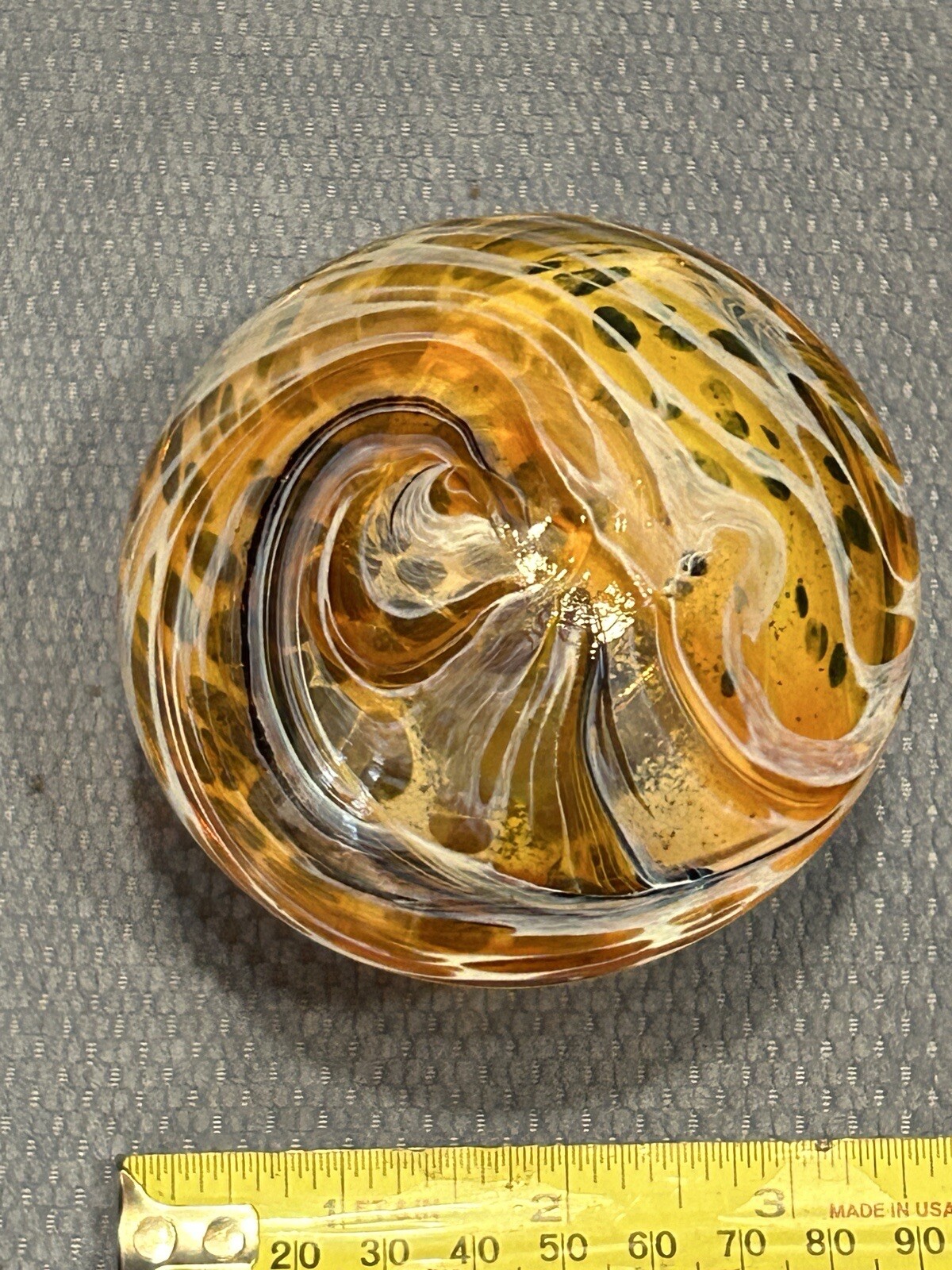 Vintage Art Glass Paper Weight Toadstool Mushroom Brown White 3.25 inches High
