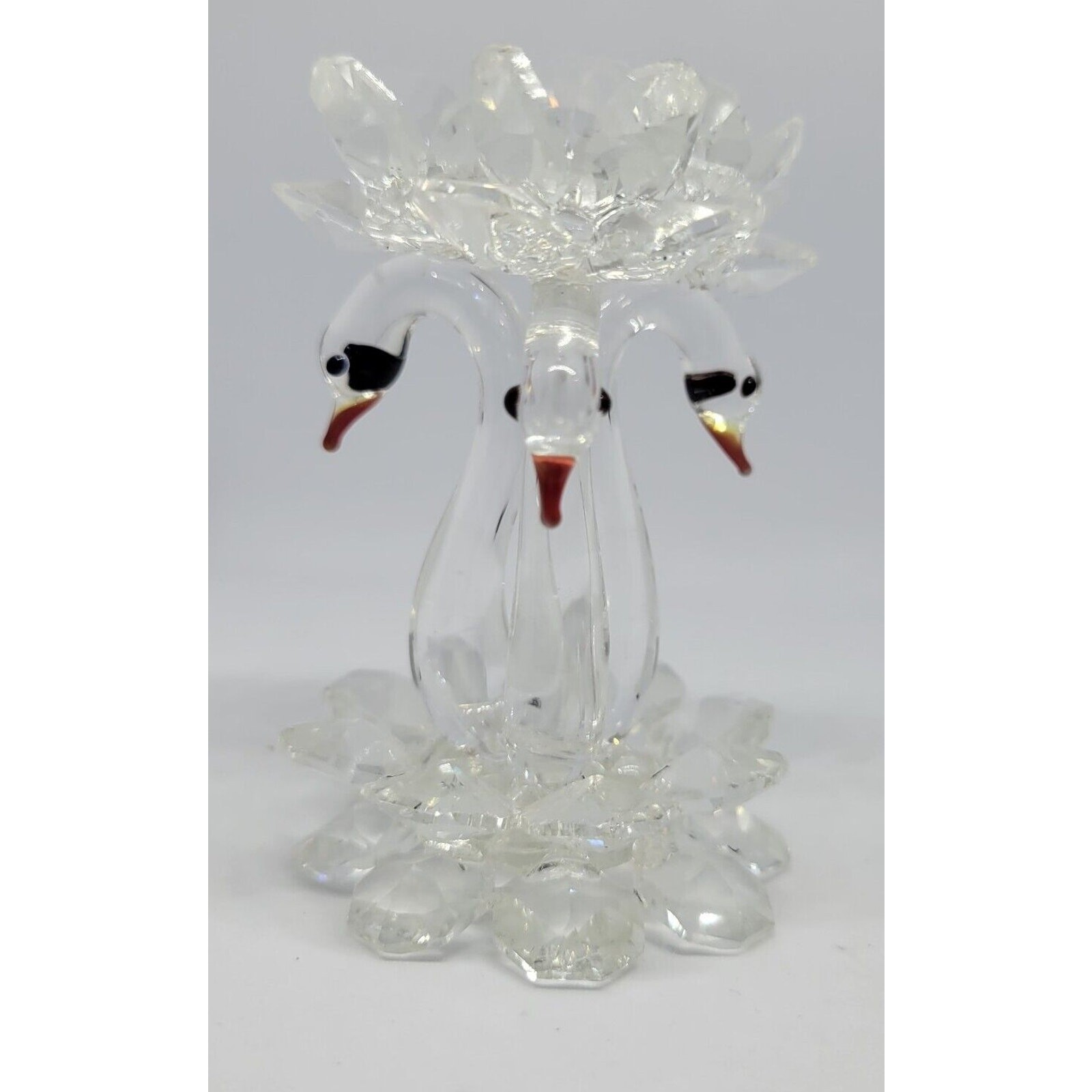 Italian Crystal Figurine Authentic 3″ Handcrafted Triple Swan With Roses