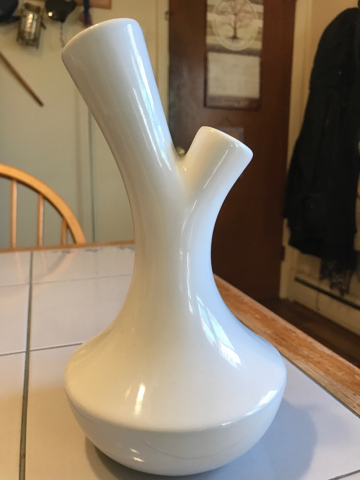Torre & Tagus Pottery 9″ Tall Modern White 2 Stem Vase