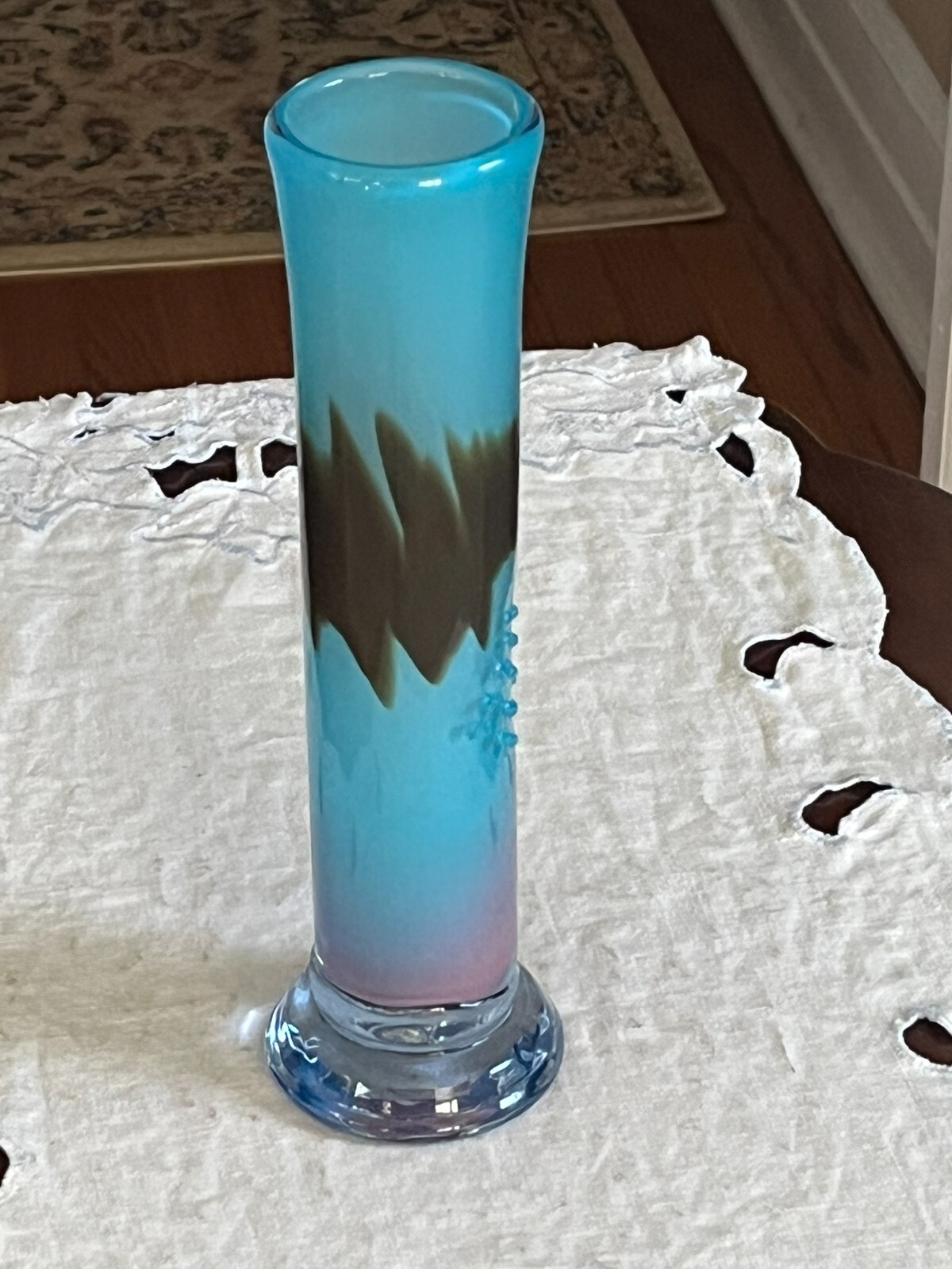 HUDSON BEACH STUDIO NY BLUE CYLINDRICAL ART GLASS VASE SIGNED GILVEY 1987 EC