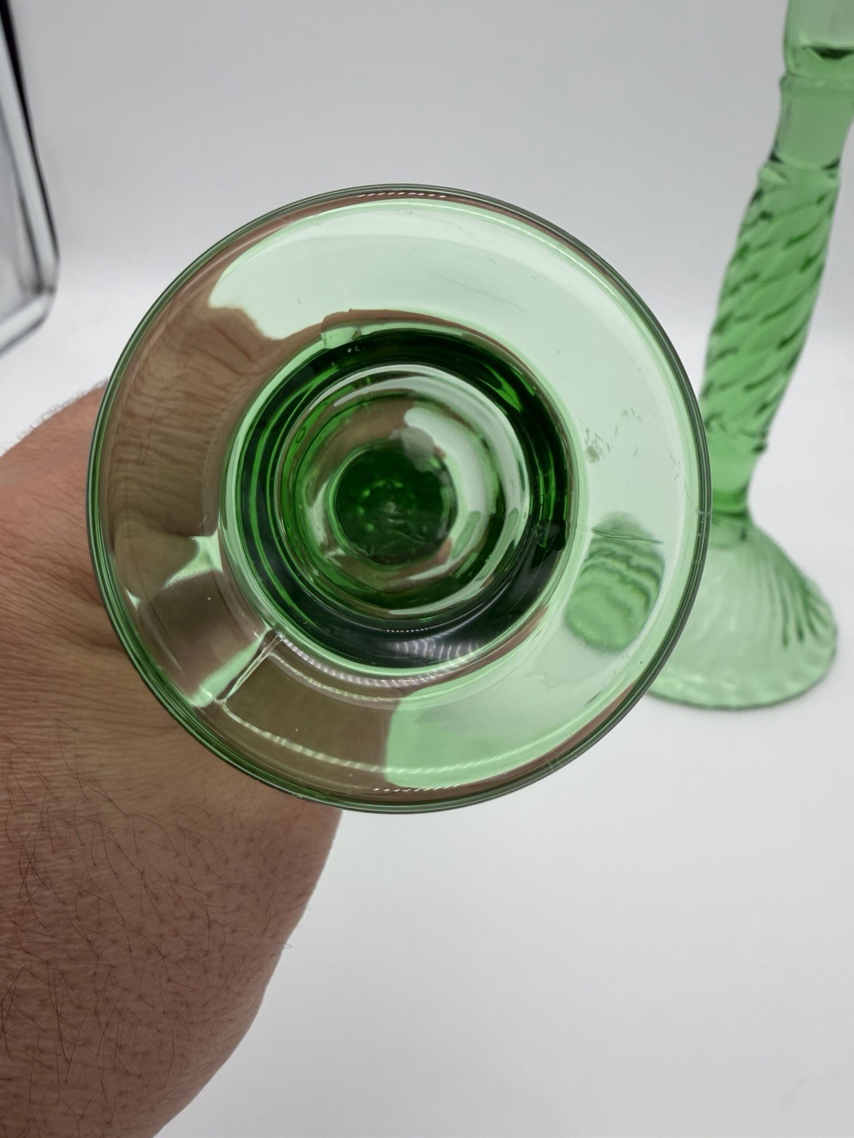 Antique EAPG art glass Swirl Early American Pressed Green mint candlesticks