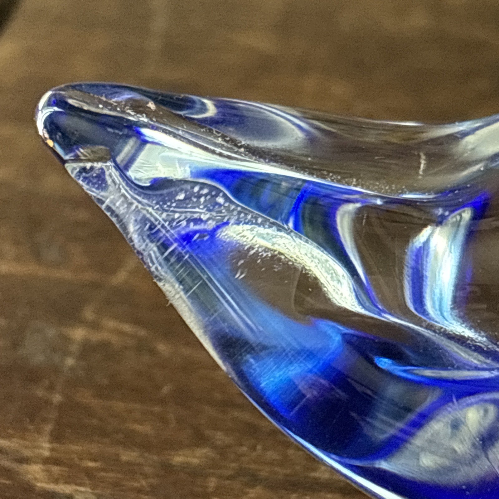 Art Glass Paperweight Figurine Clear and Blue Ombre Duck Bird Swan Goose