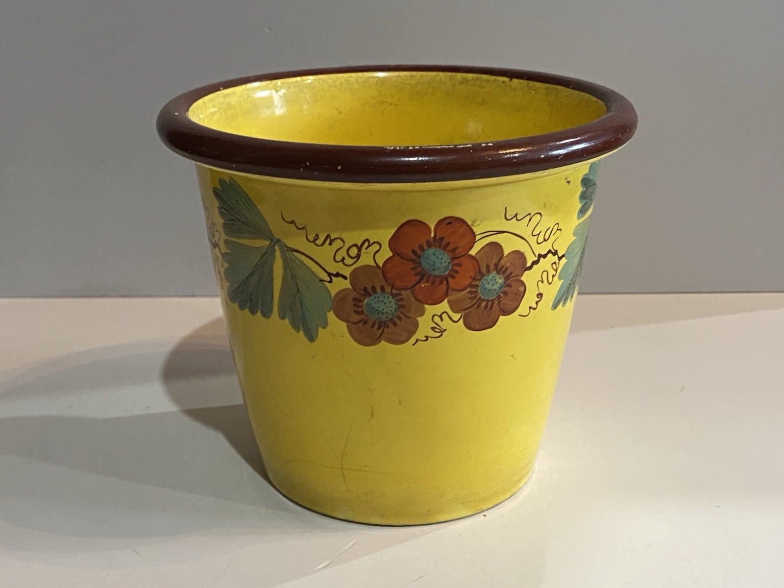 Staffordshire Canary Flower Pot With Floral Designs Ca. 1820