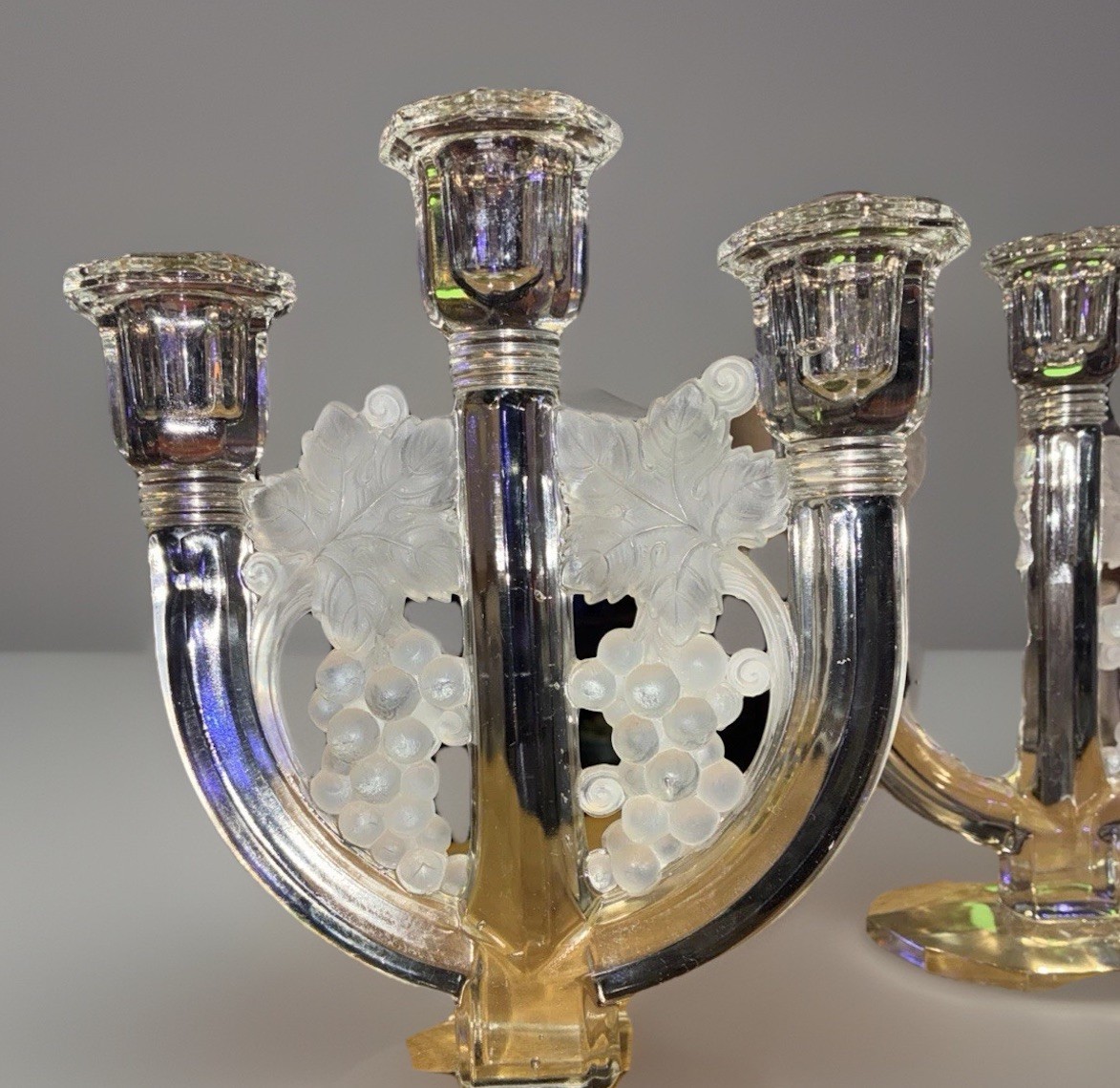Vintage Joseph Inwald Barolac Czech Art Glass Grape Design Candlesticks