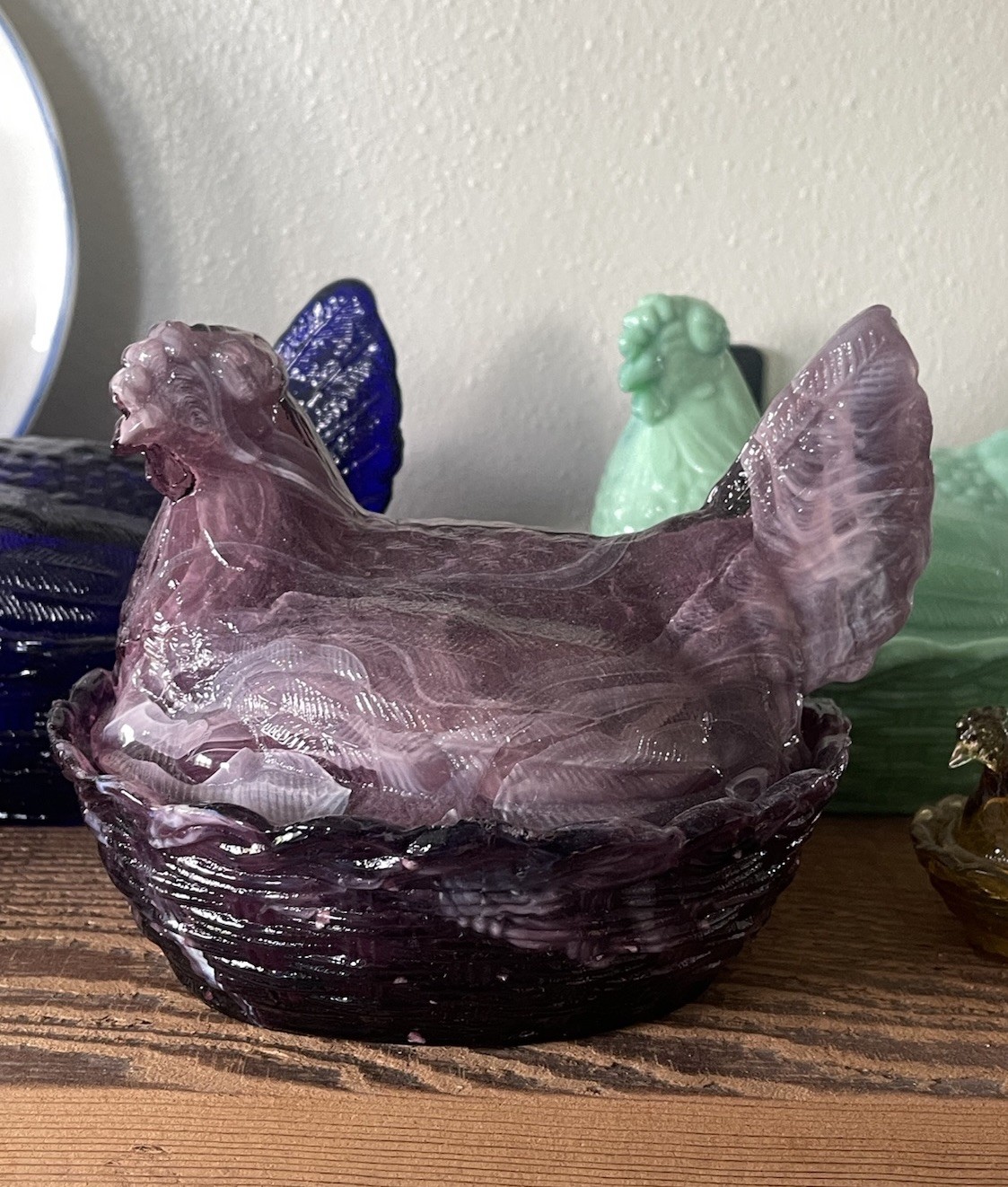 Slag Glass Hen On Nest Purple Amethyst White 7 Inch Read DESC
