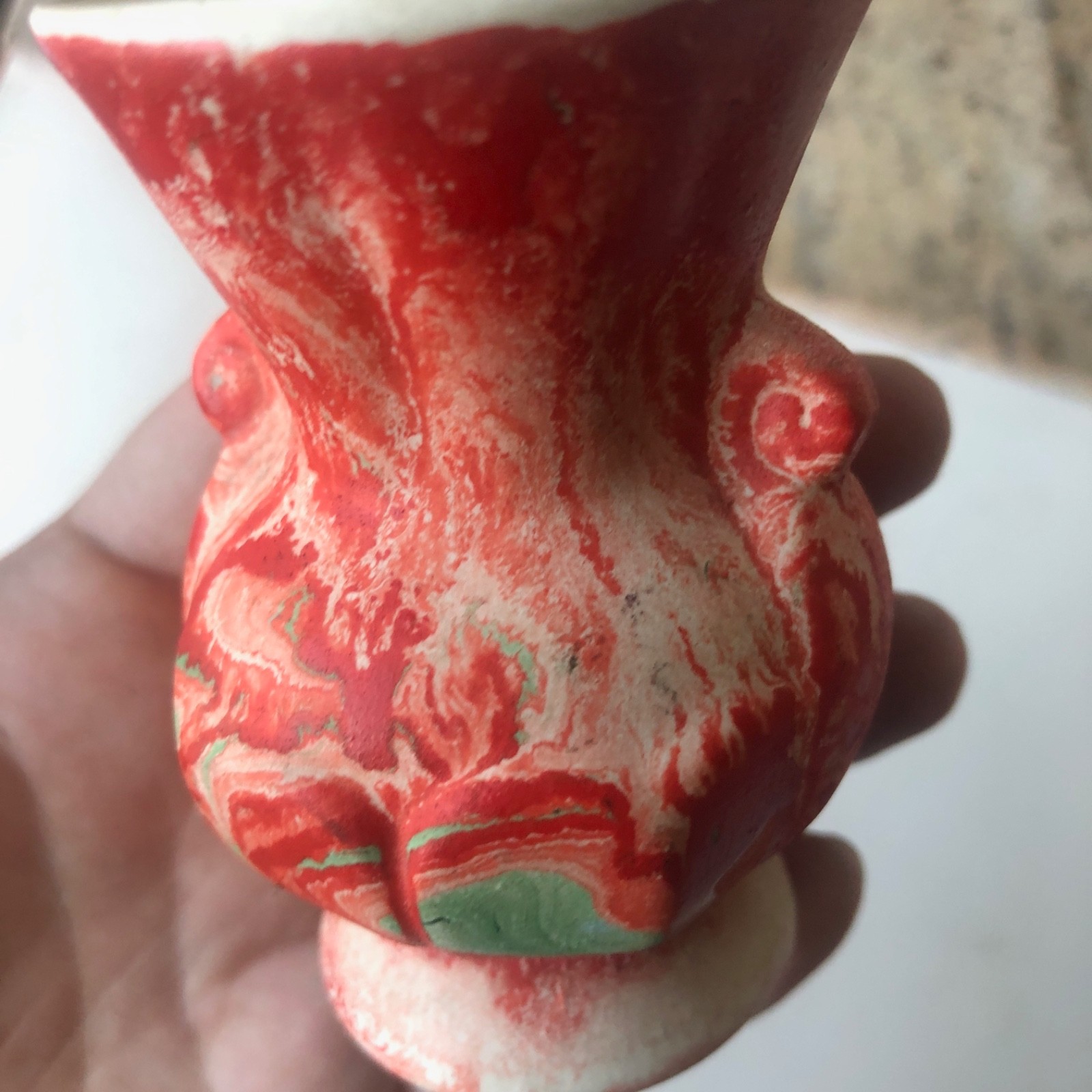 Morton Art Pottery Miniature Vase End of Day Vintage 1930s Scarlet Swirl Pattern
