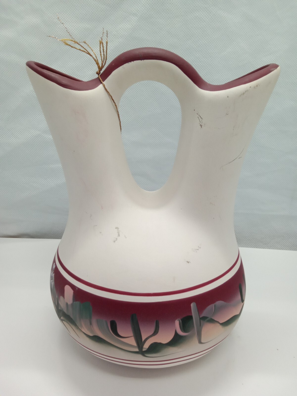 New West Pottery Wedding Vase Hand Painted Maroon Desert Cactus Signed Numbered
