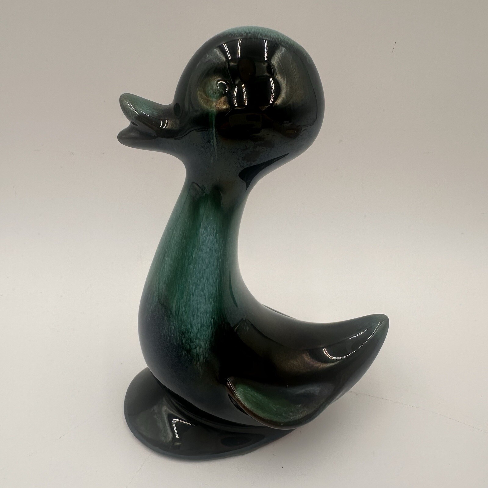 Vintage Blue Mountain Pottery Baby Duck Glazed Green & Black w/Felt Bottom