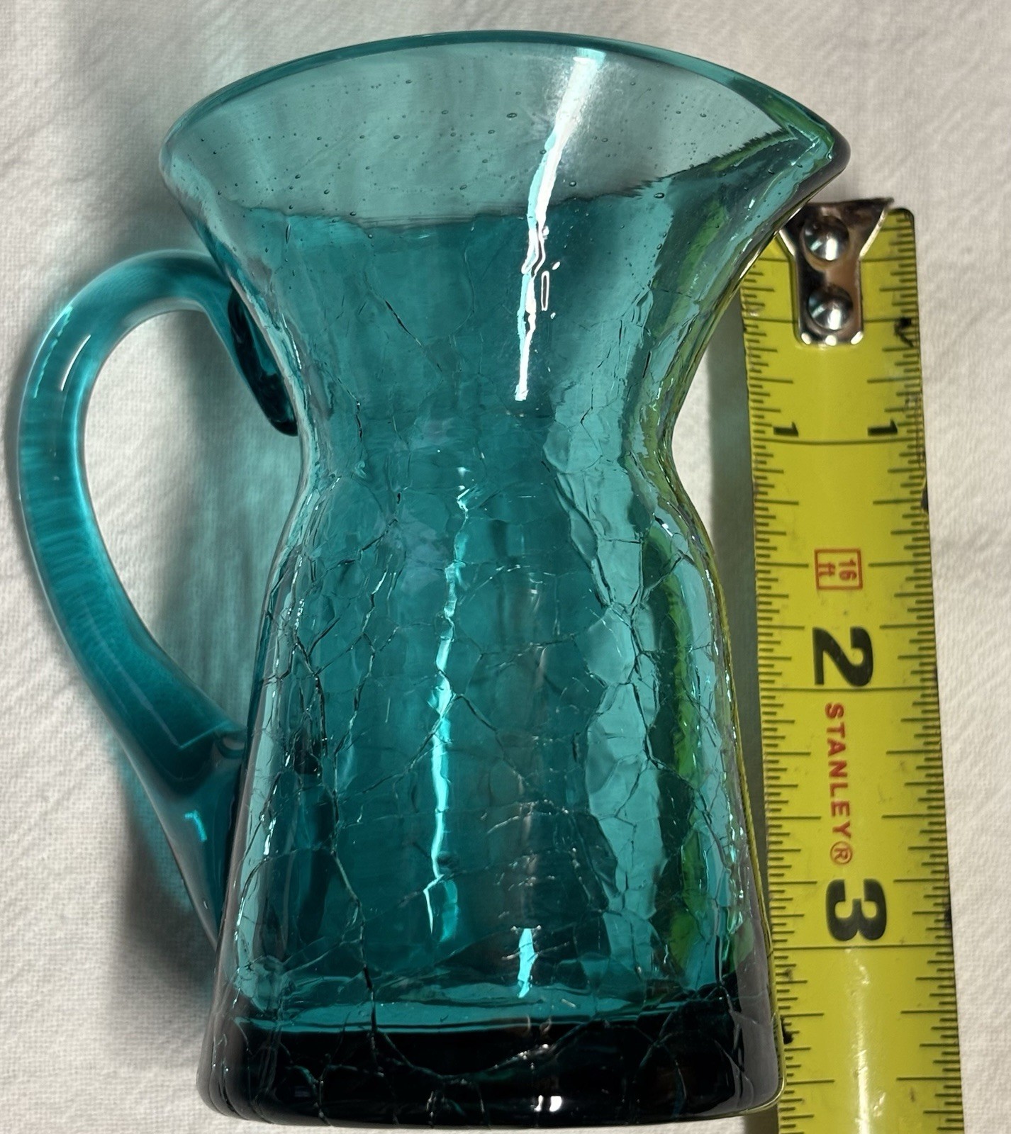 Vintage Hand Blown Blenko Cobalt Blue Crackle Glass Vase