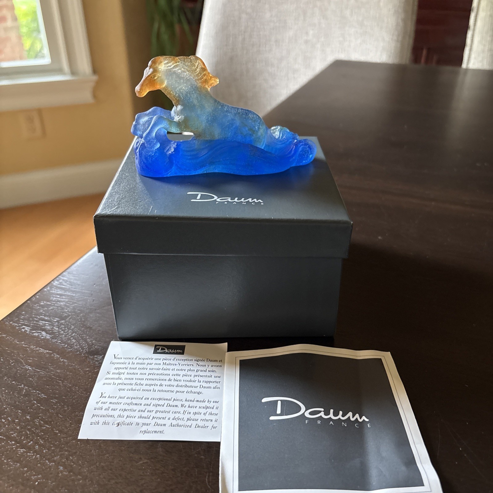 DAUM Pate De Verre GLASS CHEVAUX DE MARLY COLLECTION HORSE FIGURINE -MINT W. Box