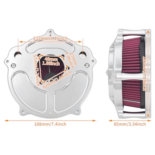 Air Cleaner Filter Aluminum A For Sportster XL 04-22 Chrome Housing Red Element
