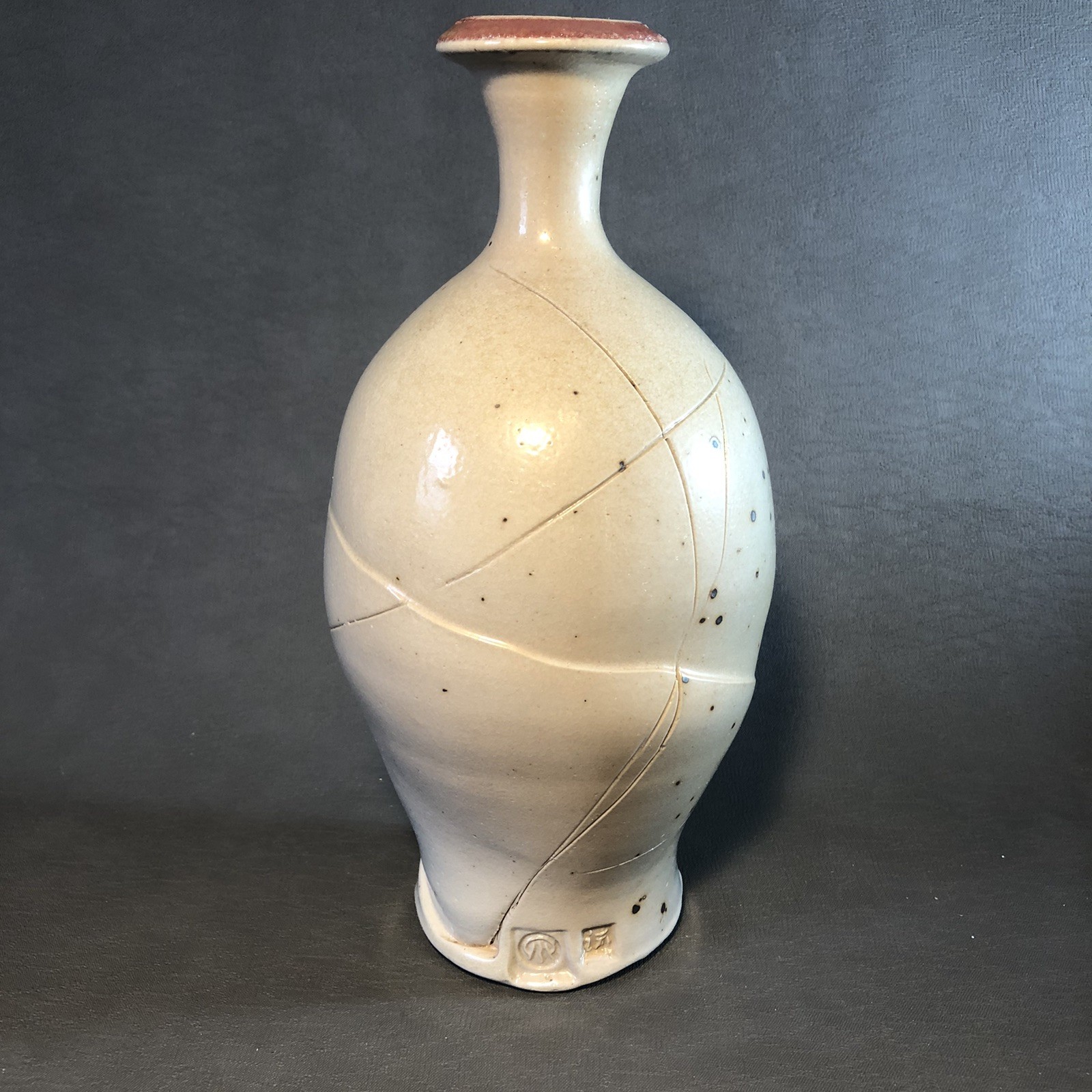 Rare Unique Vintage Japanese Vase Studio Art Pottery Signed 10″ Beautiful
