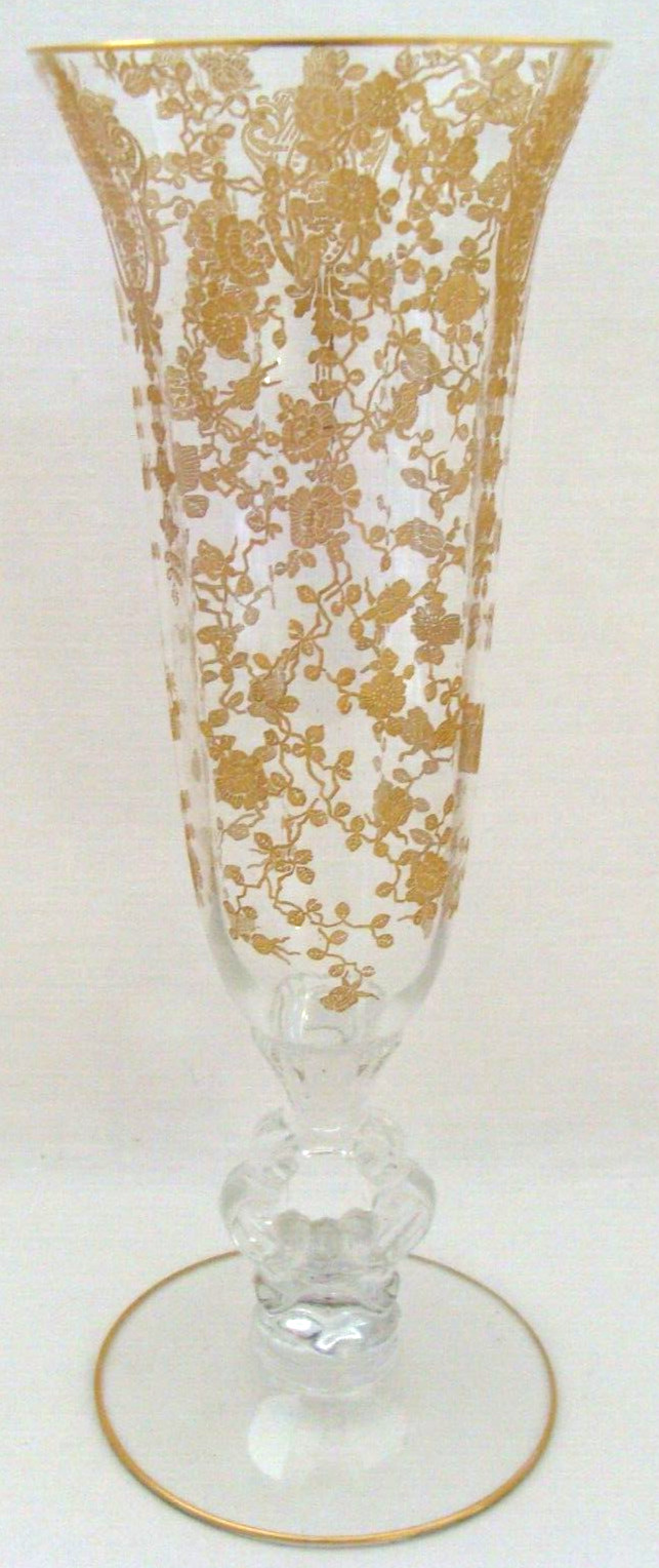 Cambridge Rose Point Or Tuscan Rose Etched Gold Encrusted 10 Inch Vase