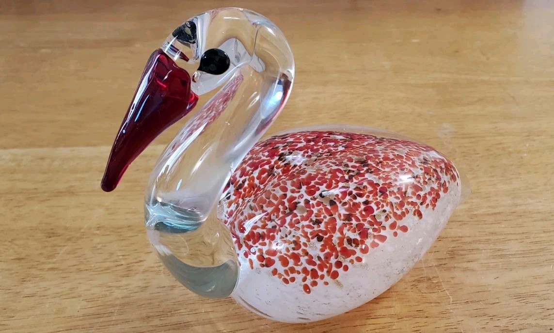 5.75″ Pelican Swan Flamingo Bird Art Glass Murano Style Figurine Paperweight