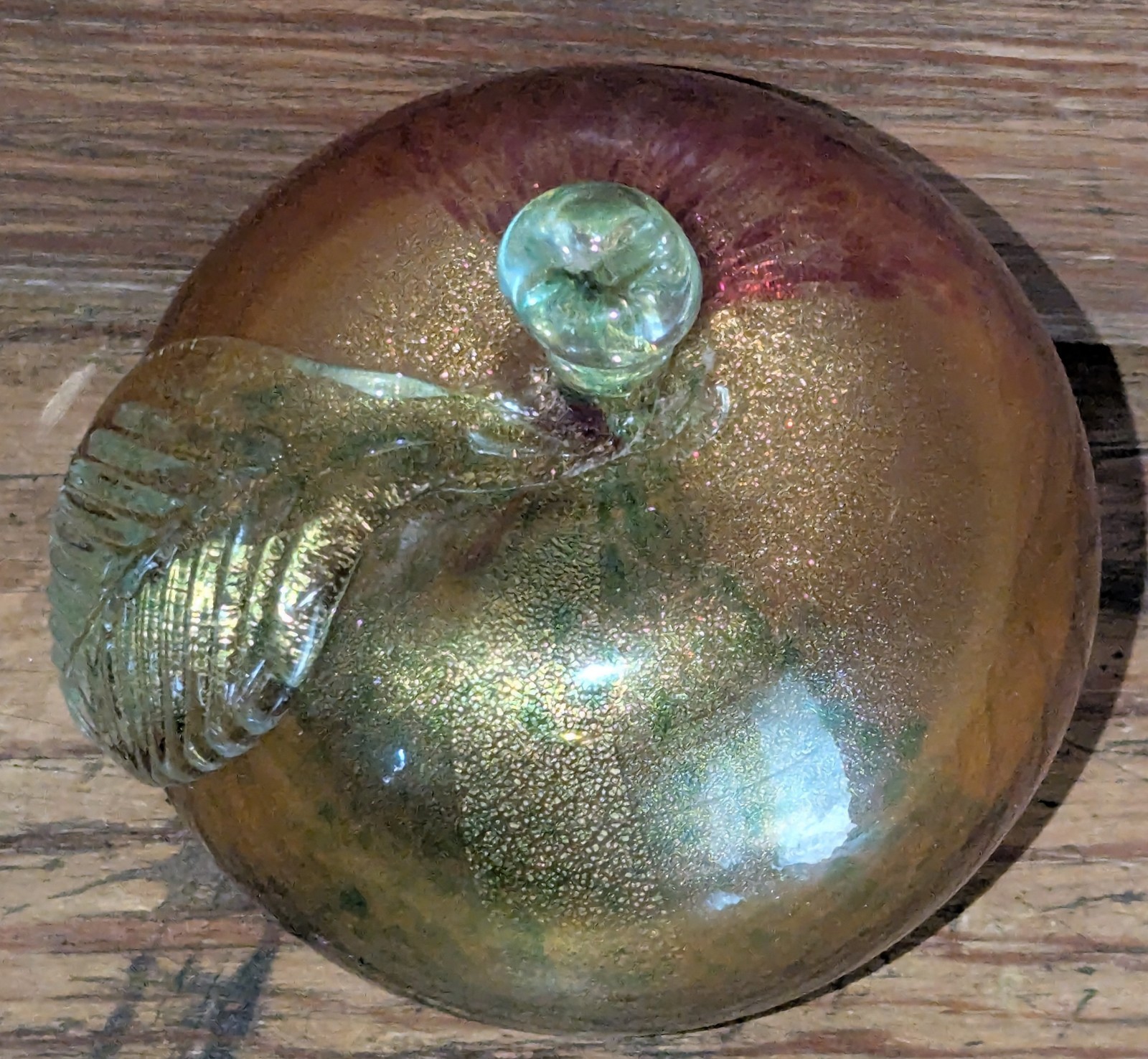 Vtg 50s BARBINI Red Green Gold 4″ MURANO Aventurine Glass APPLE Figurine BOOKEND