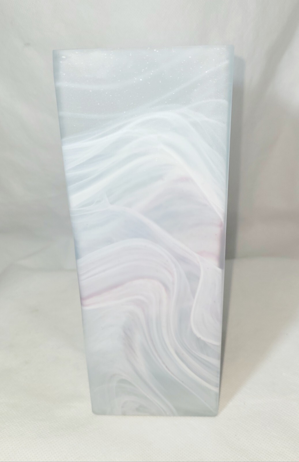 Hand Crafted Pink And White Marbled Style Swirled Glass Vase/Vessel