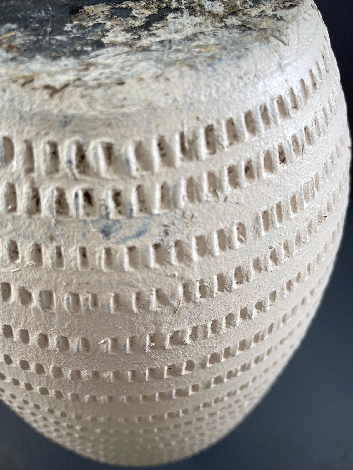 Textured Pottery Vase 12″ Beige Natural Stripe Heavy Farmhouse