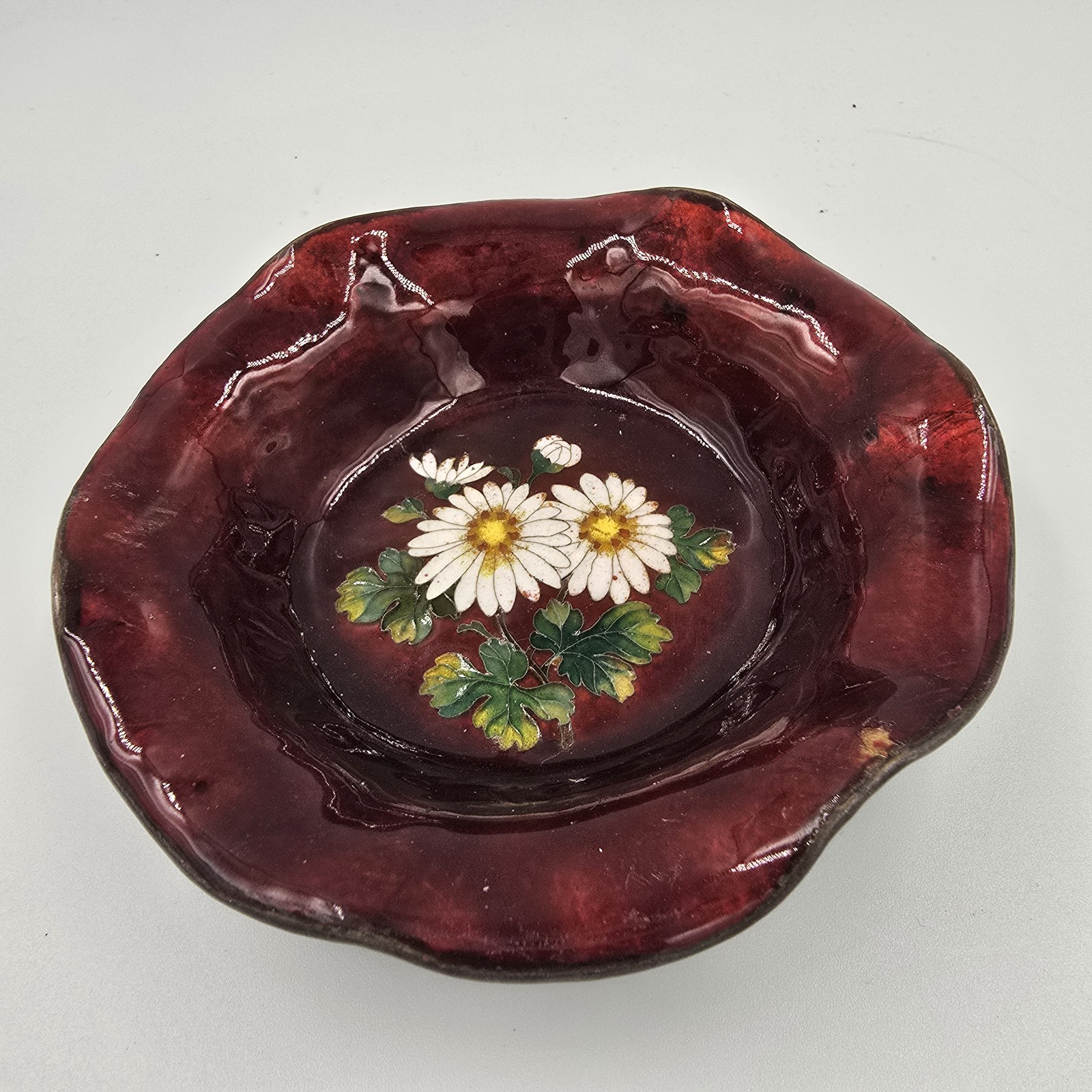 Vintage Maruni Japanese Chrysanthemum Flower Small Dish Bowl Red Green