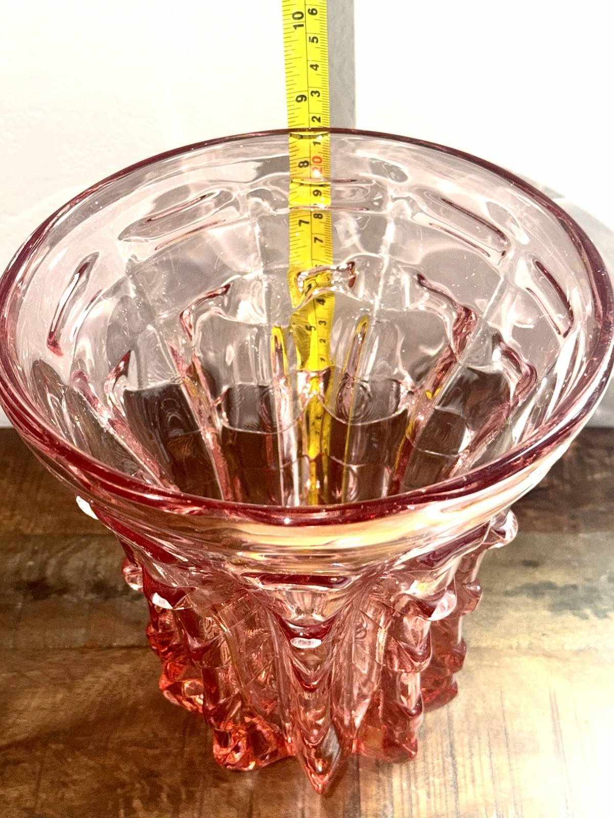 Pink Art Glass Vase Heavy Sculptural Bowl Mid Century Modern 8”