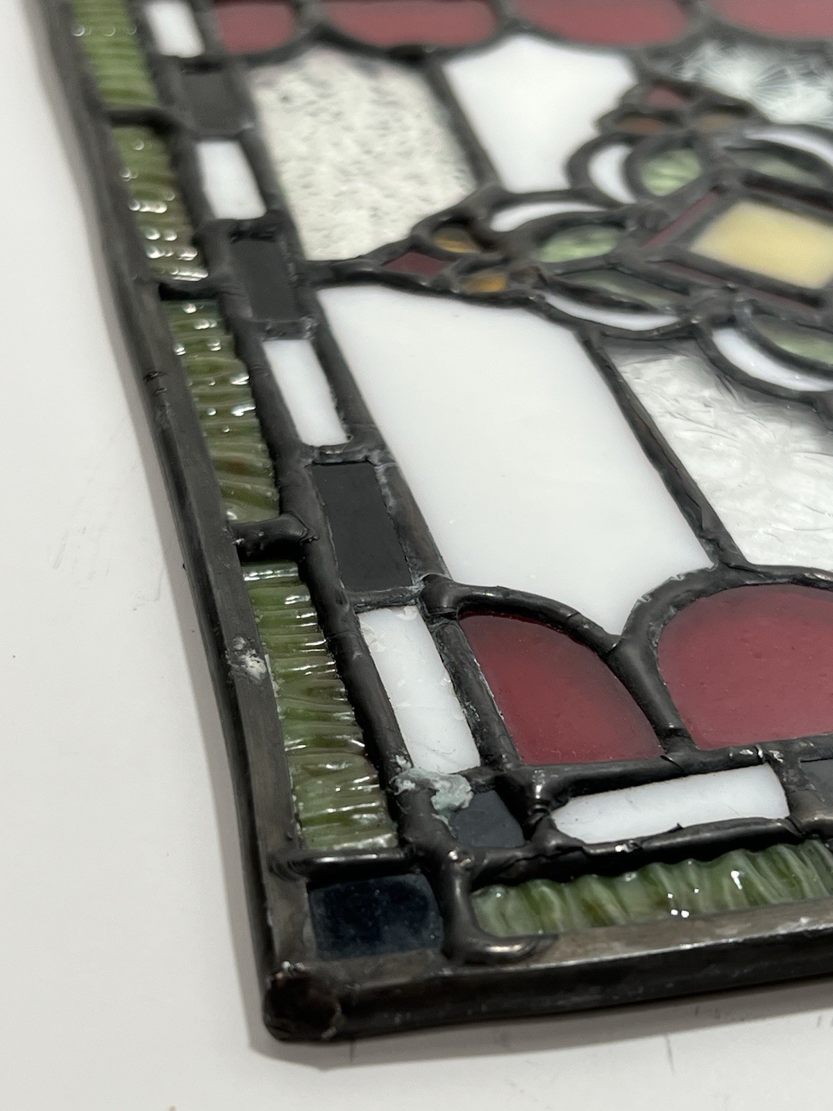 Handmade Leaded Stained Glass Window Panel Suncatcher Iridescent 9.5 x 7.25” VTG