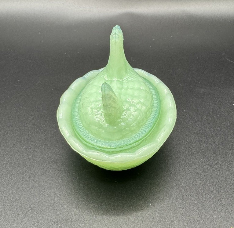 Vintage Hen on Nest Mini Jadeite Green Glass Salt Cellar Cottagecore