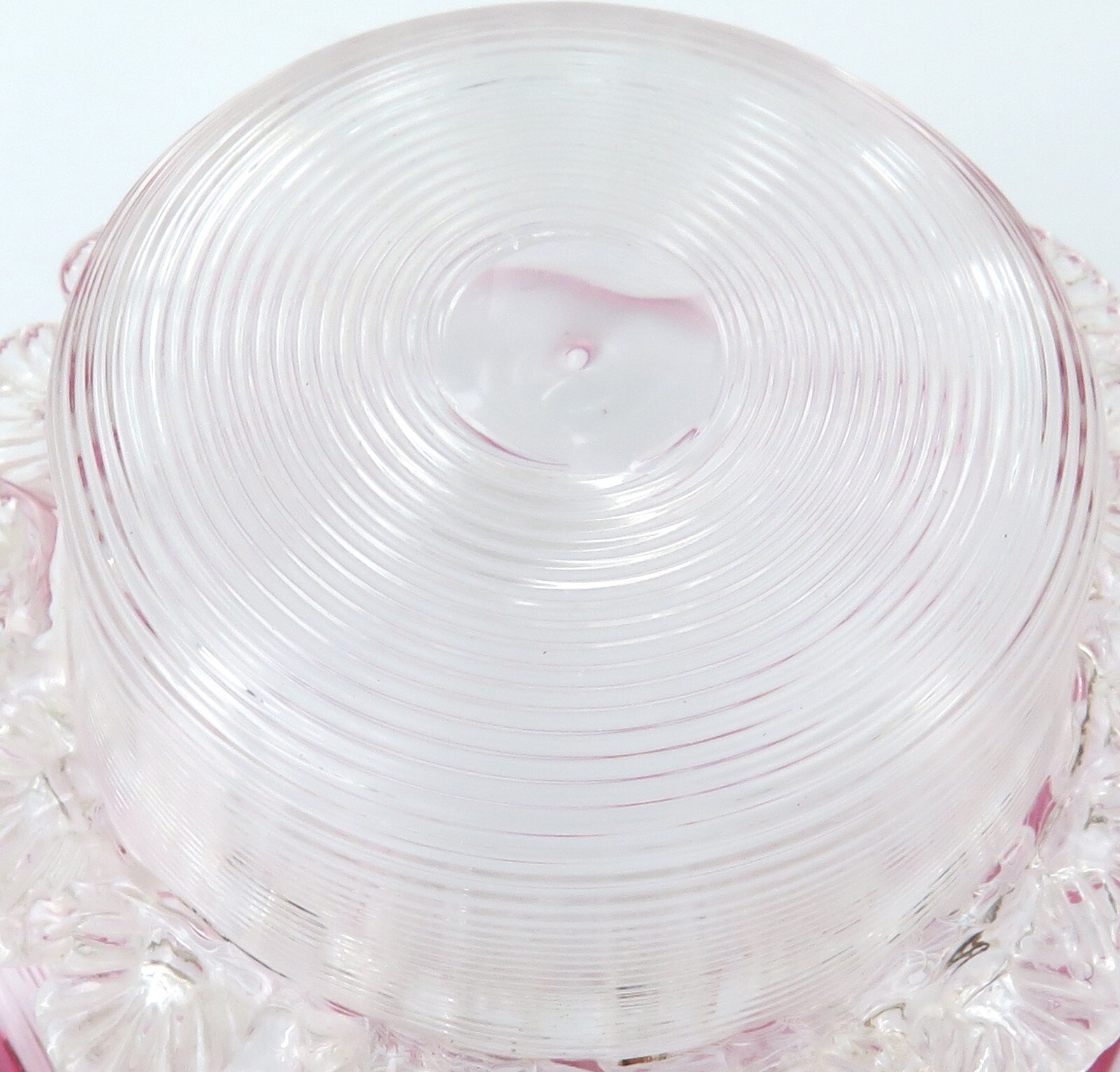 Late Victorian / Edwardian Threaded & Ruffle Glass Small Bowl with Cranberry Rim