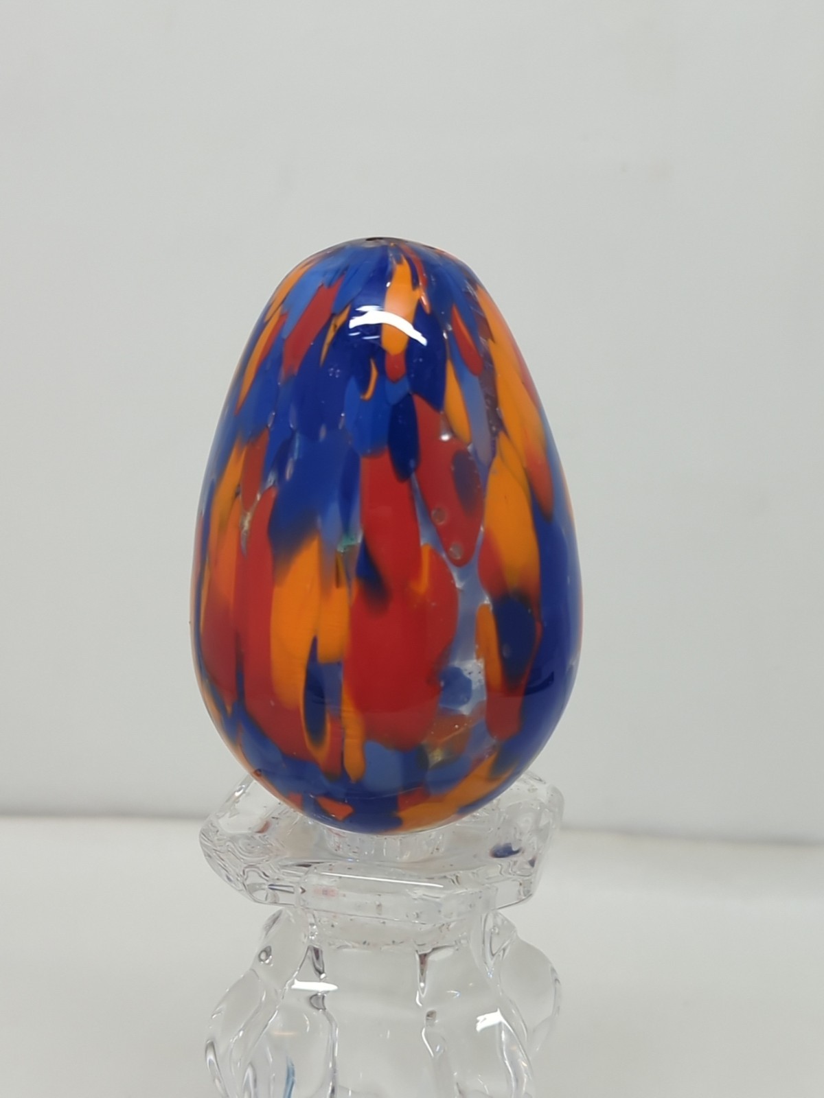 VTG Hollow Art Glass Egg Paperweight Decor Hand Blown Colorful Spotted 3.25″