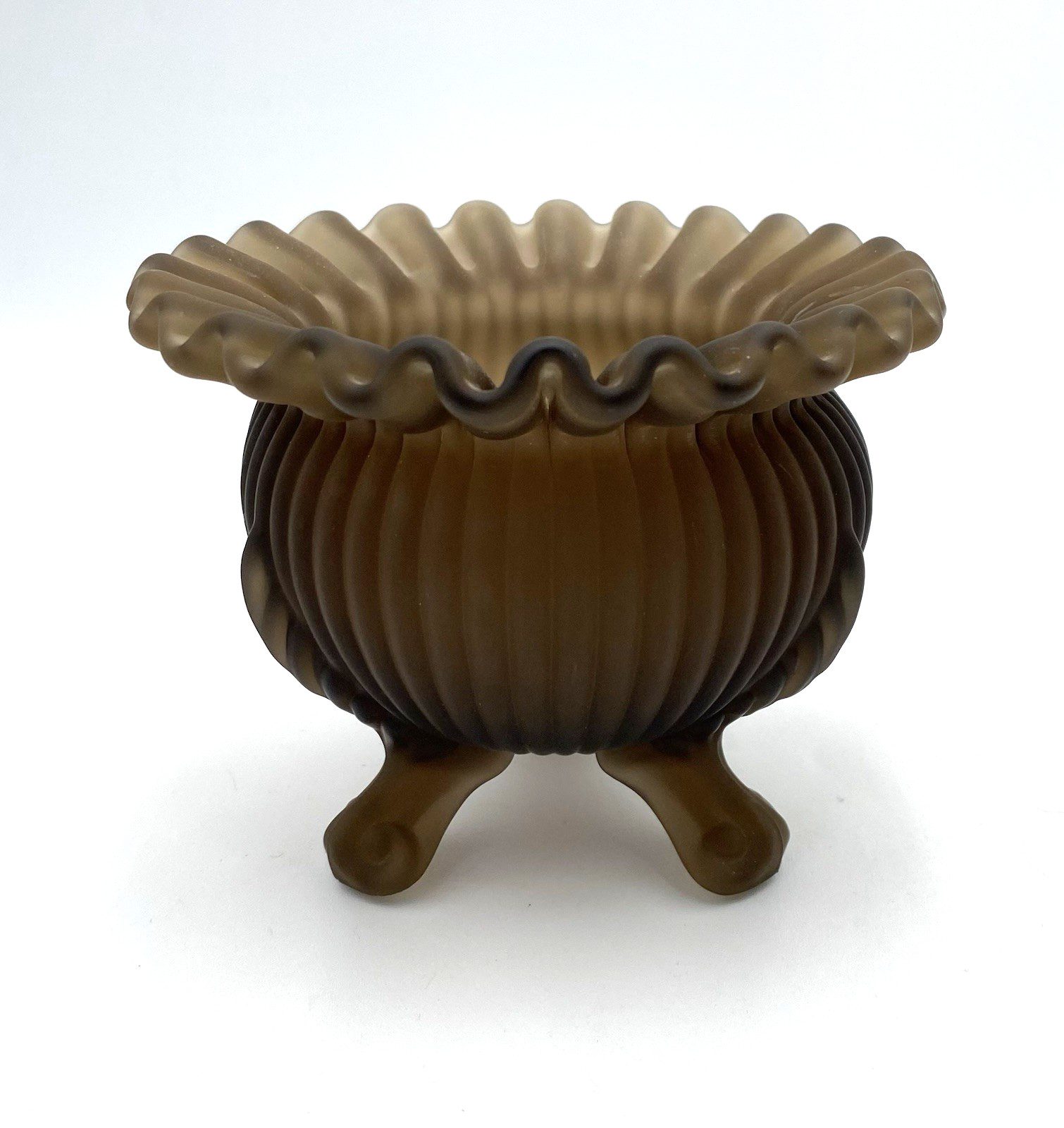 Hard to Find Westmoreland Chocolate Brown Mist Satin Glass Rose Bowl, 3 Legs