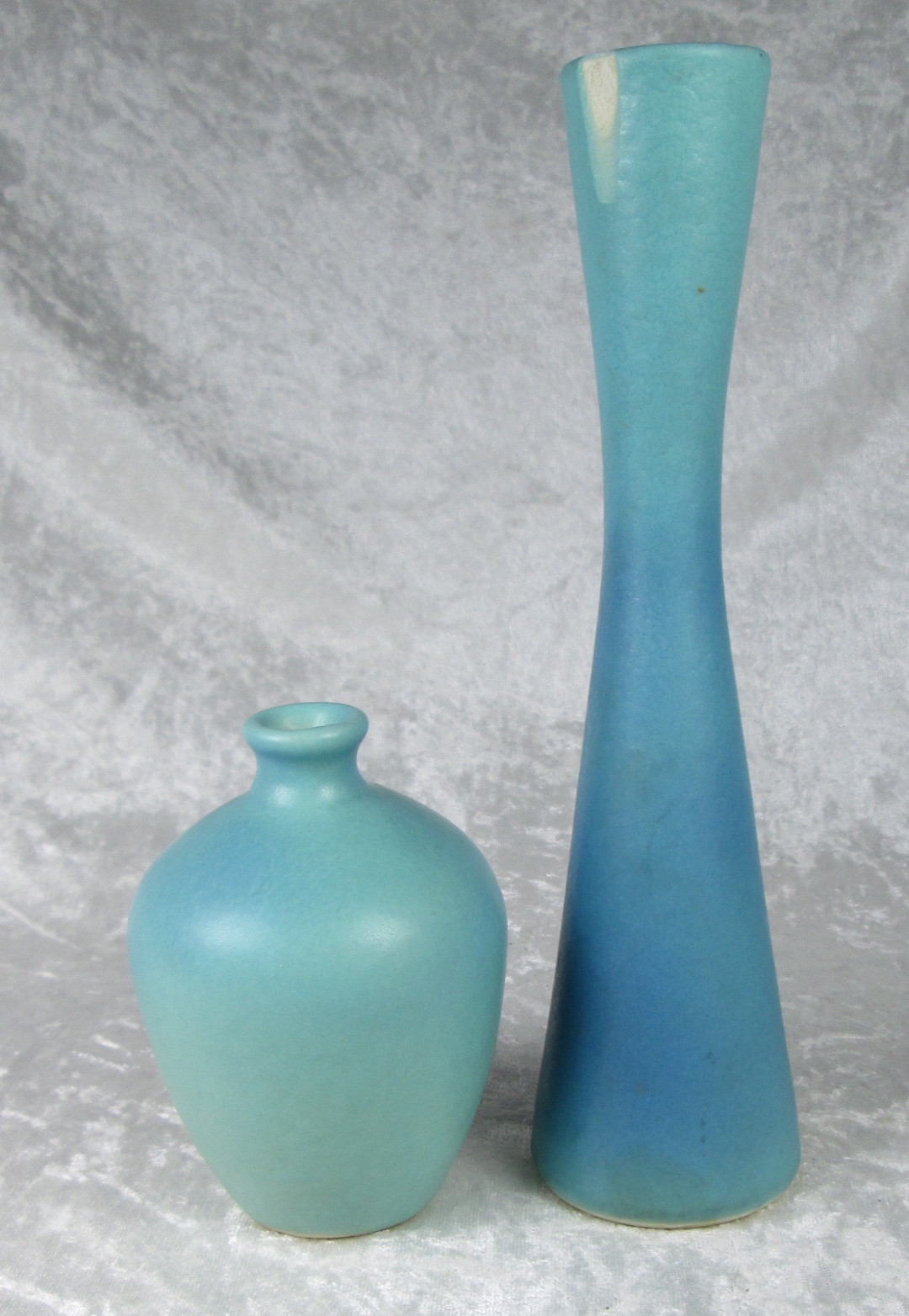 2 Van Briggle Original Vases Ming Blue Hand Thrown Fred Wills 4-1/4 in 8-3/4in