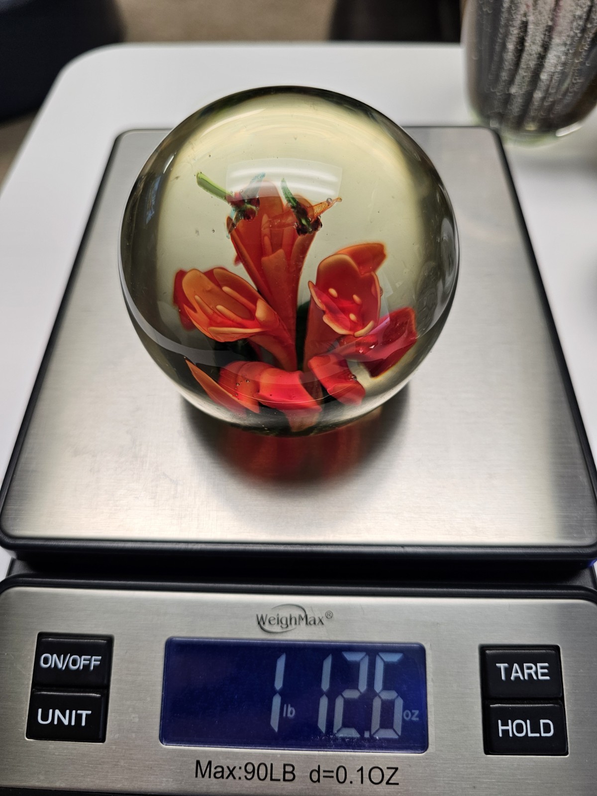 Vintage Silvestri Art Glass Floral Paperweight Red Flower