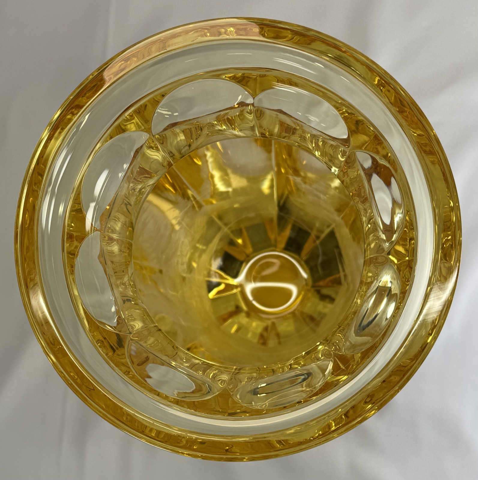 Moser Jumping Horse Vase Elder Yellow Engraved Potash Glass 12in