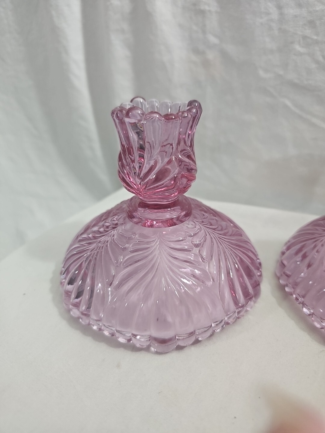 Fenton Art Glass Dusty Rose Beauty Pattern Candle Holders 1988 Pair