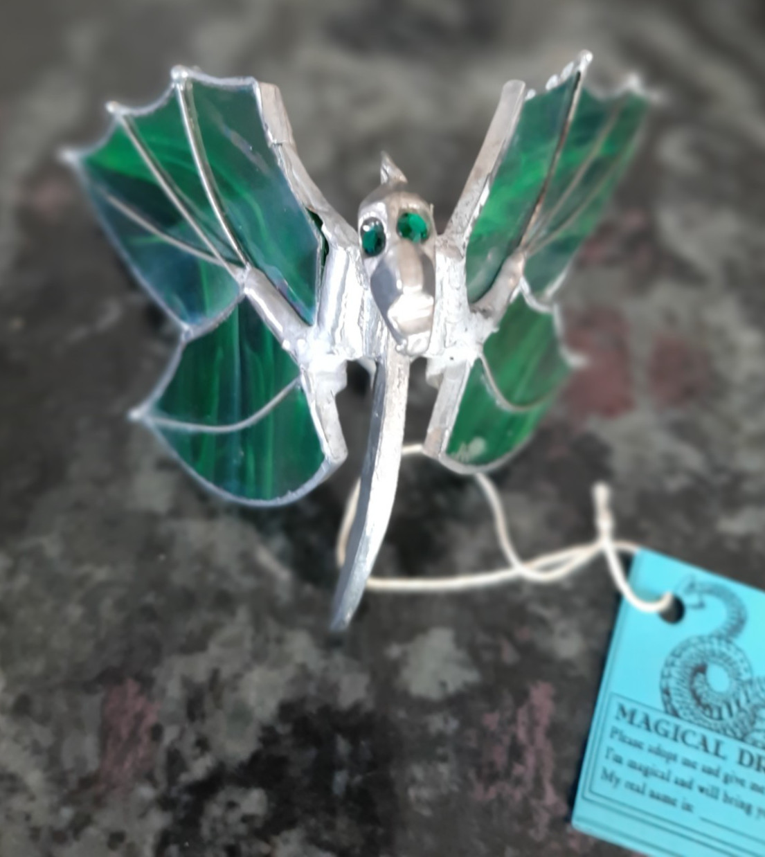 Vintage Pewter & Stained Glass Dragon Suncatcher 5.5″