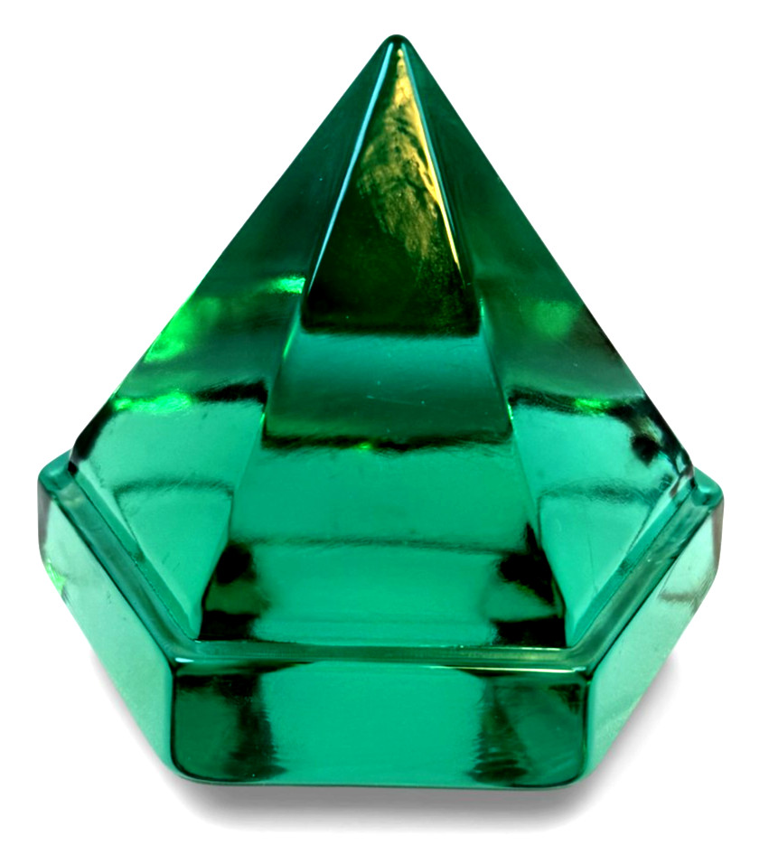 Green Glass Pyramid Paperweight Geometric Modern Desk Decor
