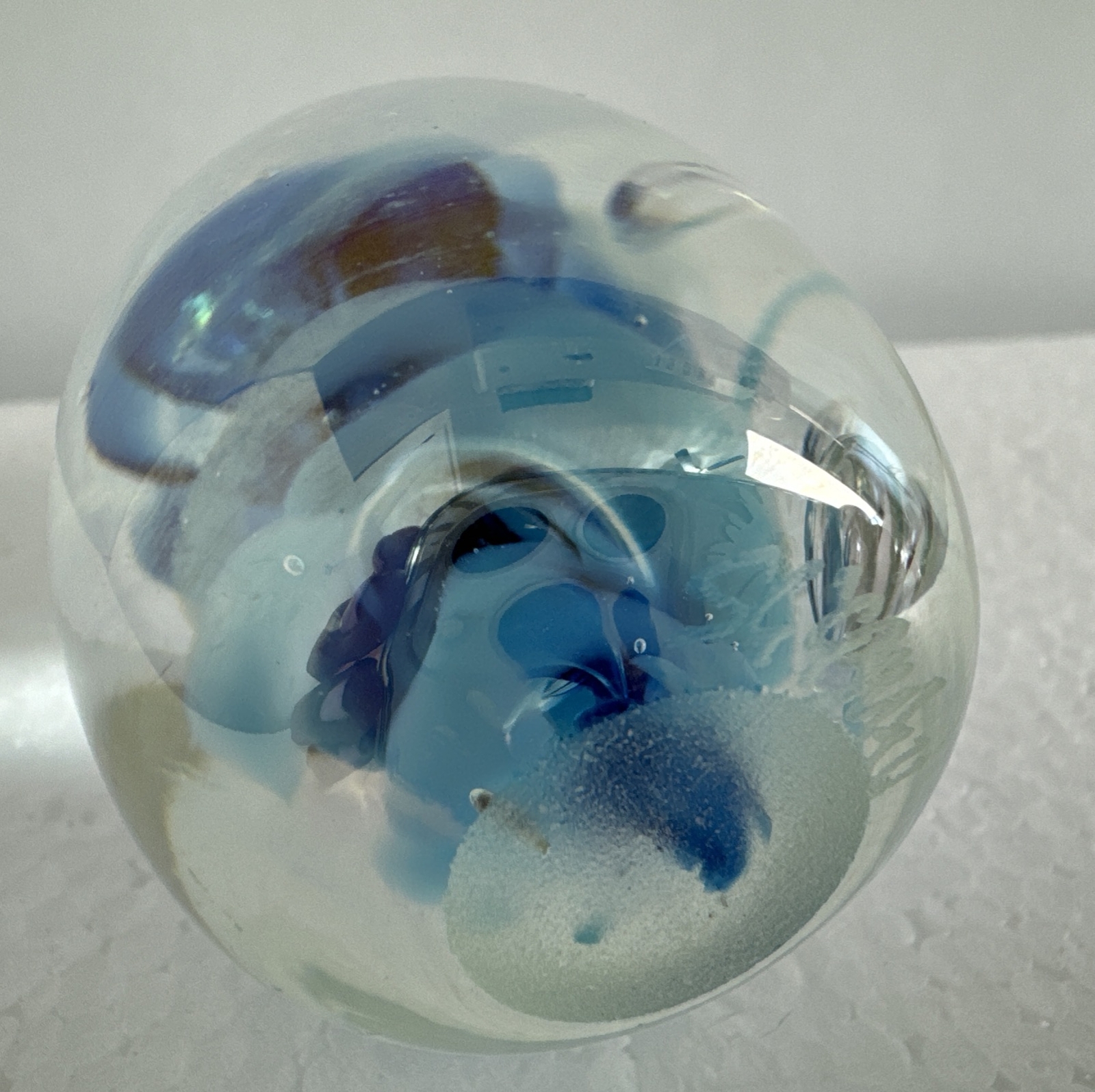 Glass Art Paperweight Iridescent Egg-Shaped Glass Bubble Signed ‘93 V