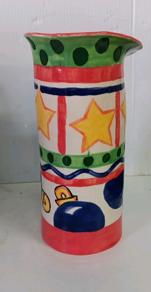 Diane Sharron Pottery Vintage Hand Painted Signed Vase Christmas Ornaments