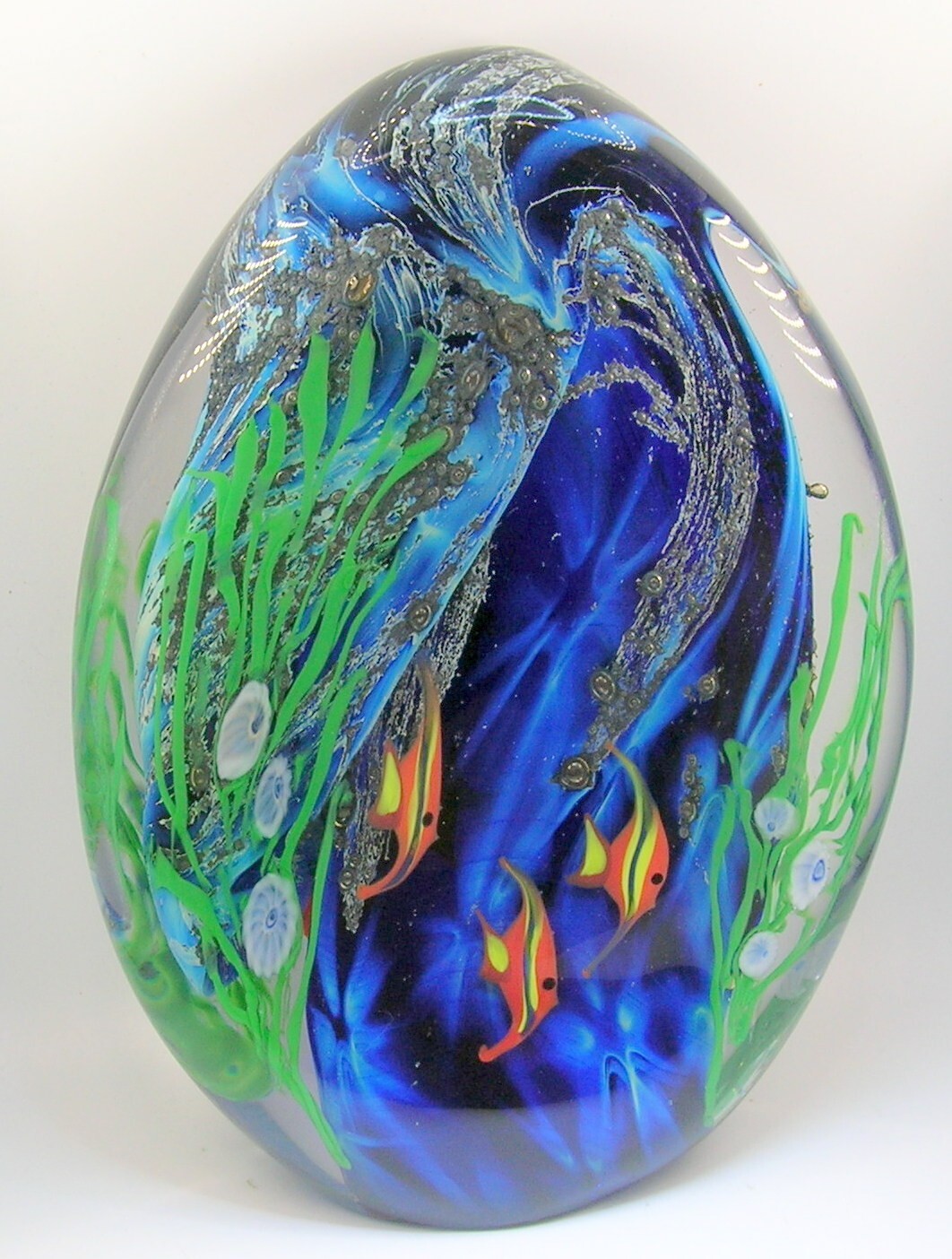 ZELLIQUE STUDIO LARGE FISH AQUARIUM DOUBLE SIDED ART GLASS 8 3/4″ TALL -B. OFFER