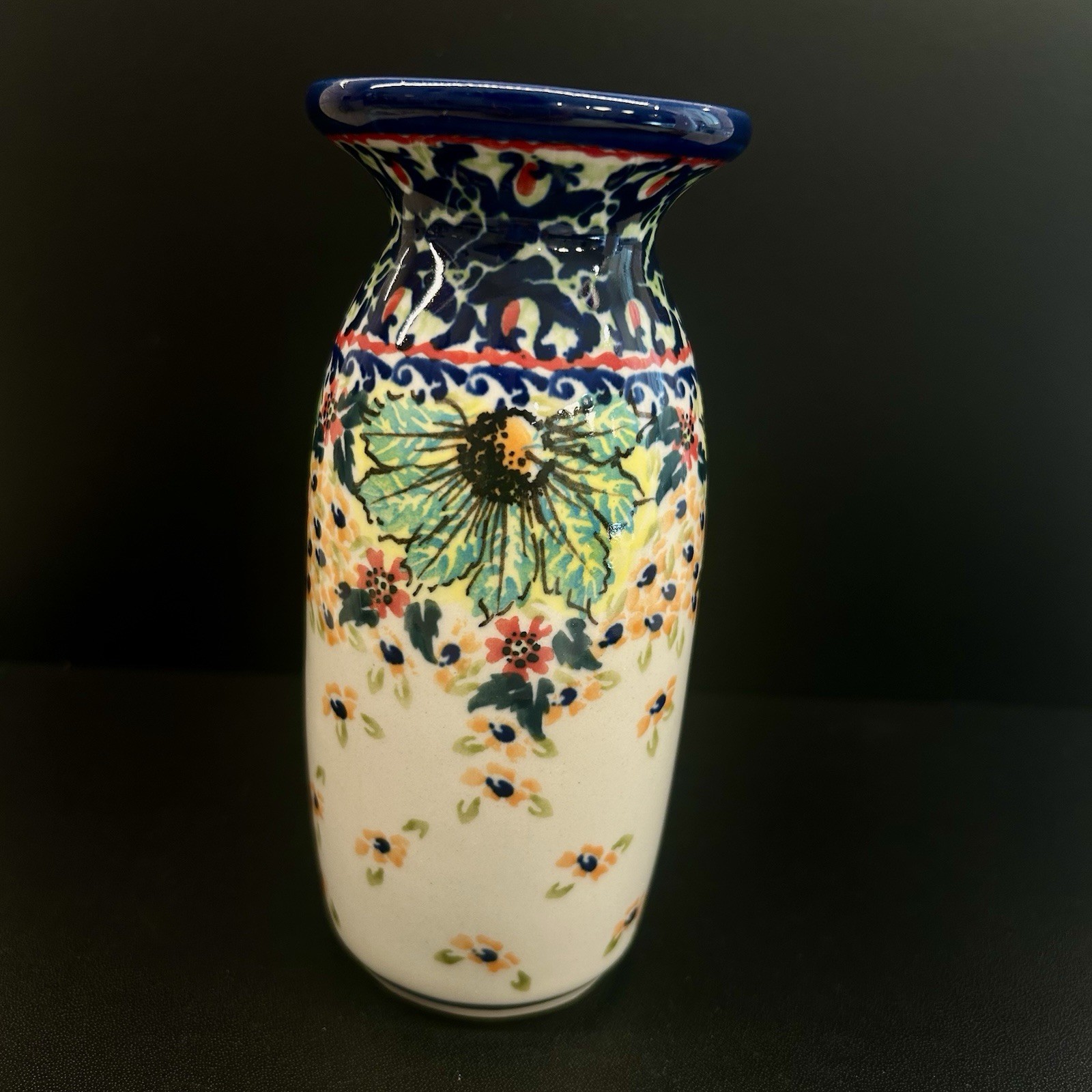 Unikat Polish Pottery Stoneware Small Vase-5 1/2 Inches Tall-Hand Painted