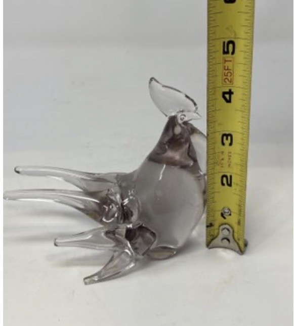 Vintage Art Glass Rooster Figurine Smoky Gray Clear Mid Century Modern Style
