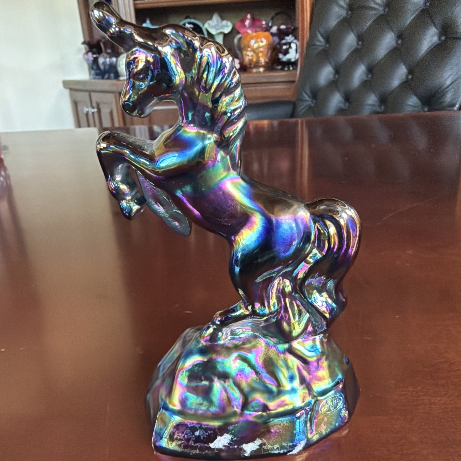 Brilliant Fenton Black-Ebony Iridescent Carnival Unicorn Limited 1-Year Run Sign