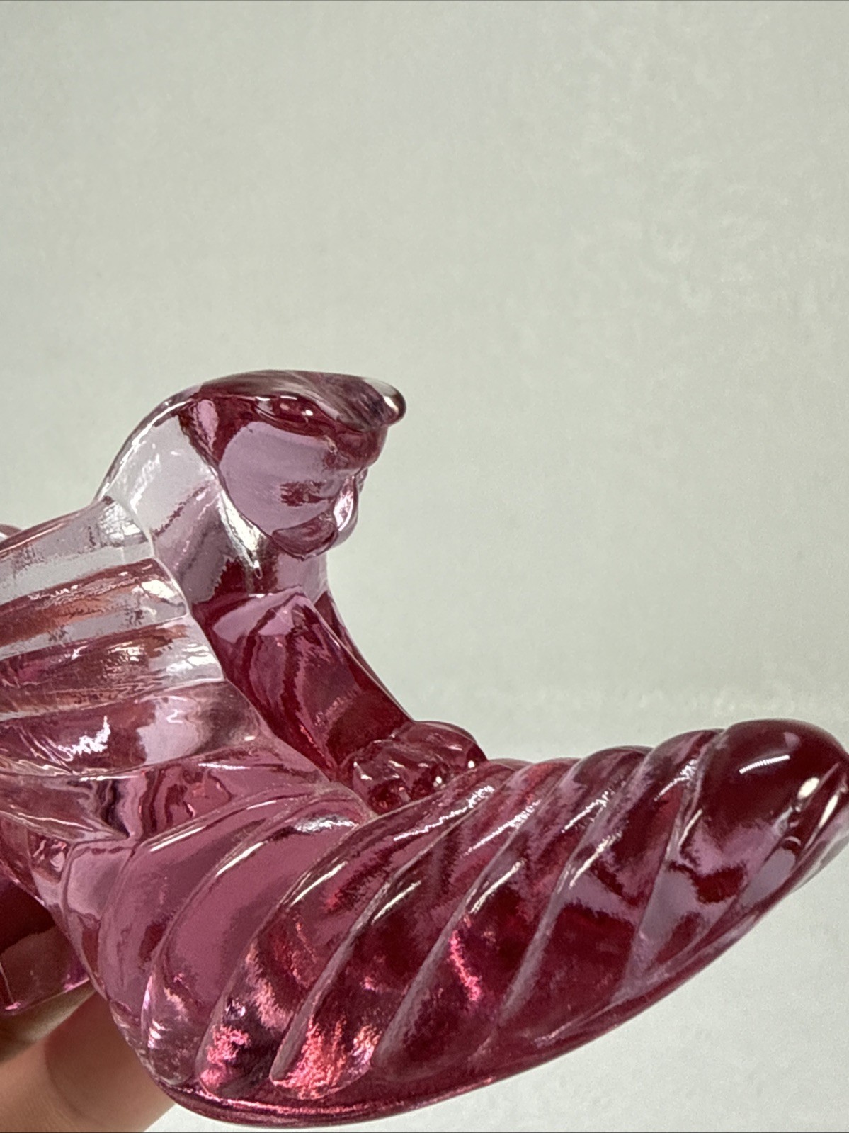 Fenton Rose Pink Art Glass Cat Head Slipper, 5”, signed with oval Fenton mark