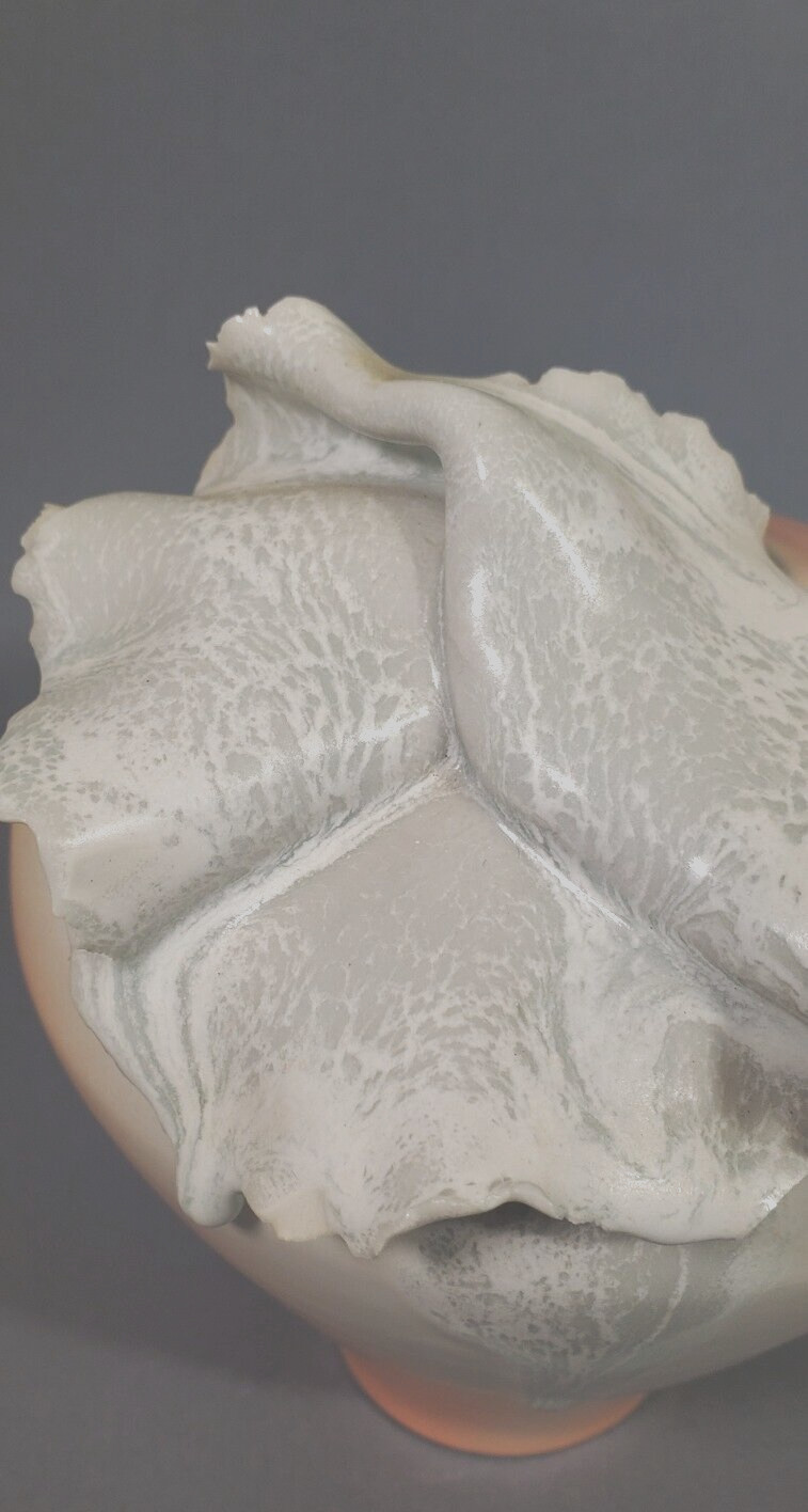 Studio Art Pottery Contemporary Vase Peach Ombre Glaze White Abstract Signed