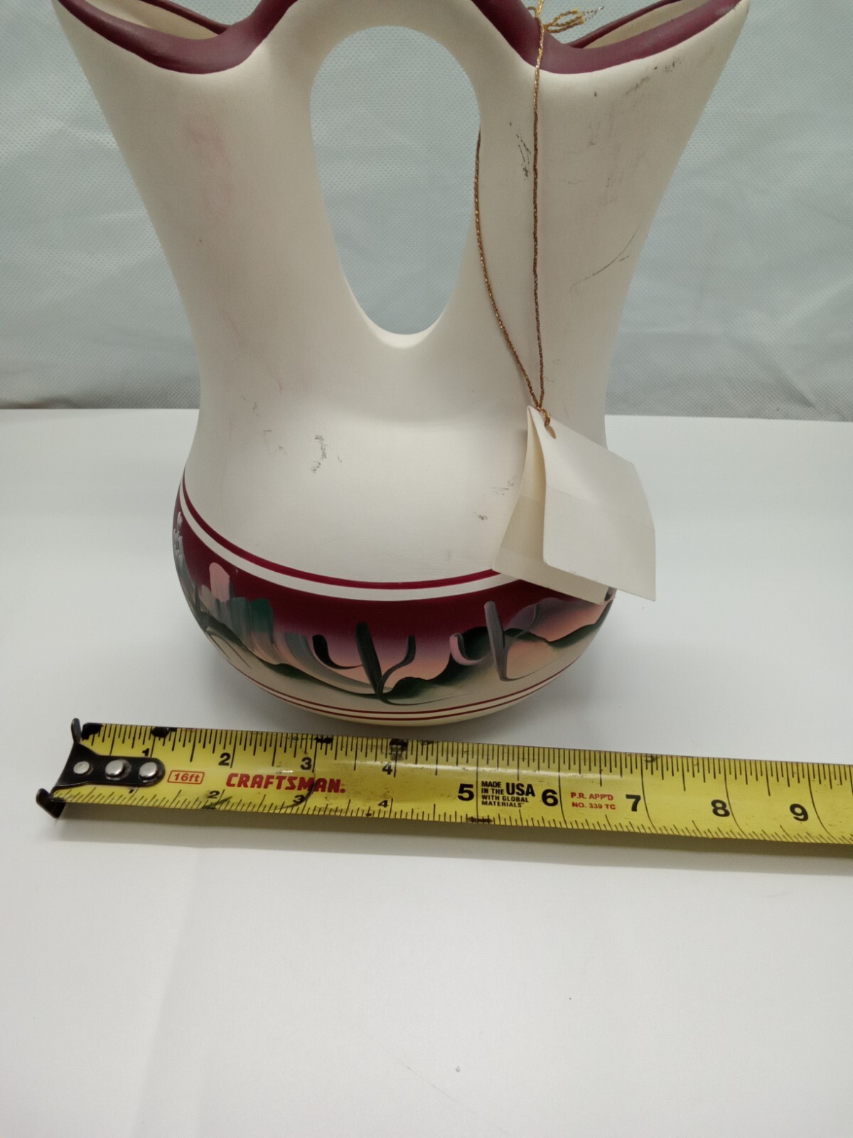 New West Pottery Wedding Vase Hand Painted Maroon Desert Cactus Signed Numbered